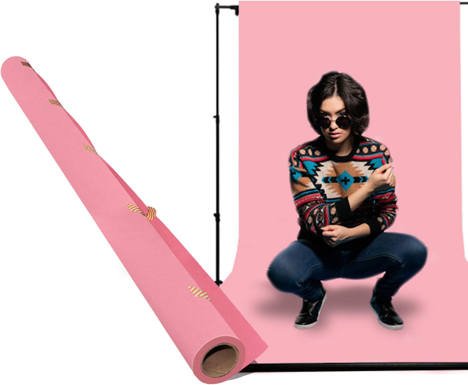 1.35X10M PINK Background Backdrop Paper for Photo Studio Portrait Seamless Collapsible Photography Background Backdrop Classic Fashion for Studio Professional Photographer