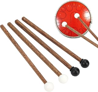 4Pcs Steel Tongue Drum Mallet,Chime Bar Beaters with Wooden Handle and Rubber Hammer Head,Percussion Instrument Parts for Slit Drums