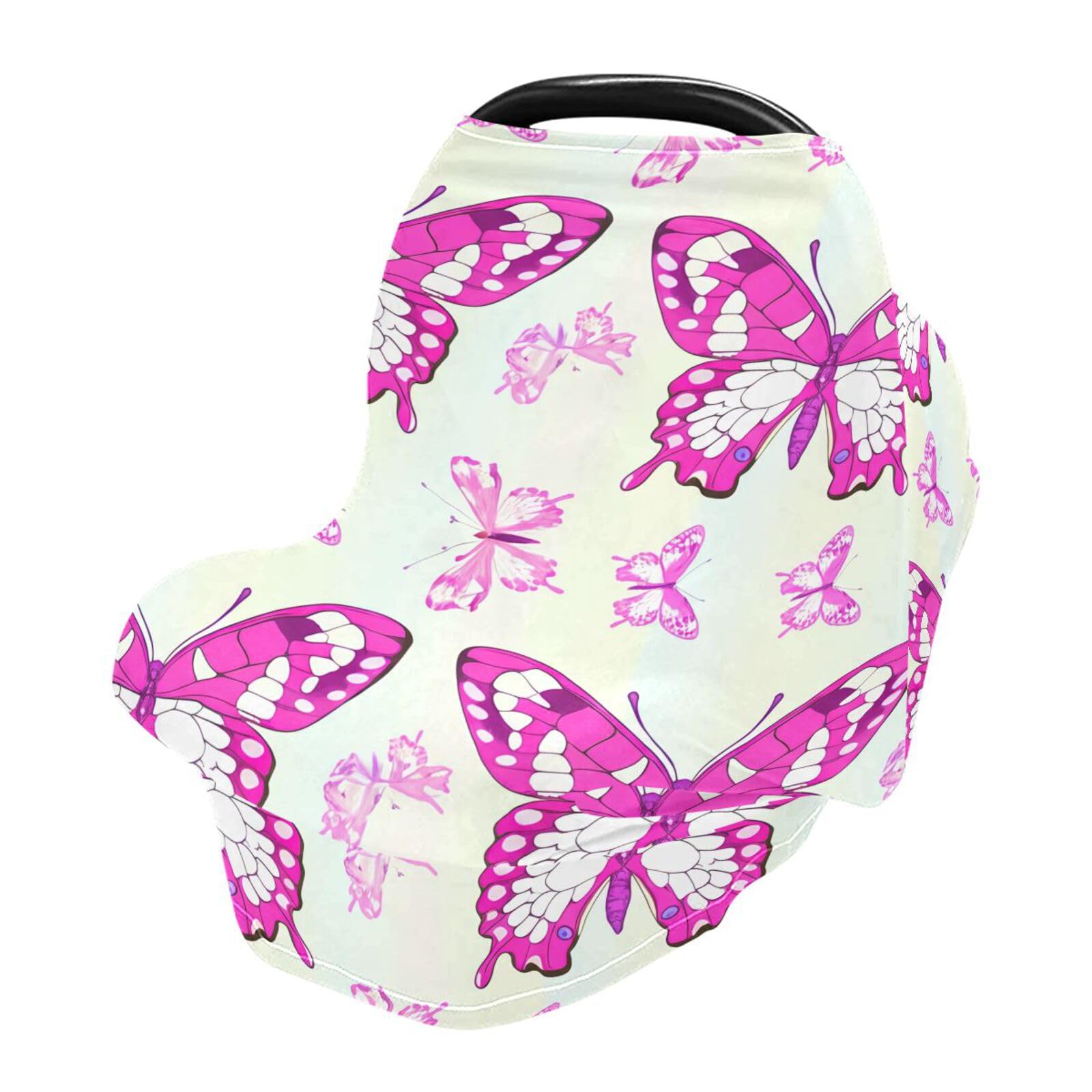 Nesatuwa Baby Car Seat Cover Beautiful Butterflies Breastfeeding Covers Stretchy Breathable Multi-Use Cover Carseat Canopy for Girls and Boys