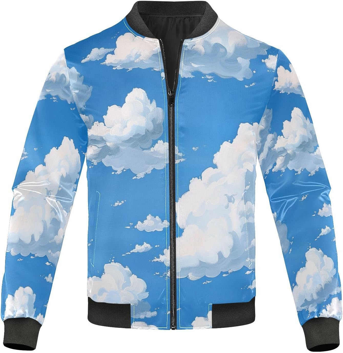 Blue Sky and White Clouds Lightweight Jackets For Men Waterproof Windbreaker Men Track Jacket Full Zip