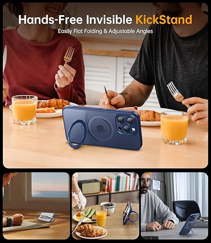 Miniatura 6 de JUESHITUO Funda para iPhone 15 ProMax con soporte magnético protección completa de la cámara compatible con MagSafe grado mil, a prueba de golpes,