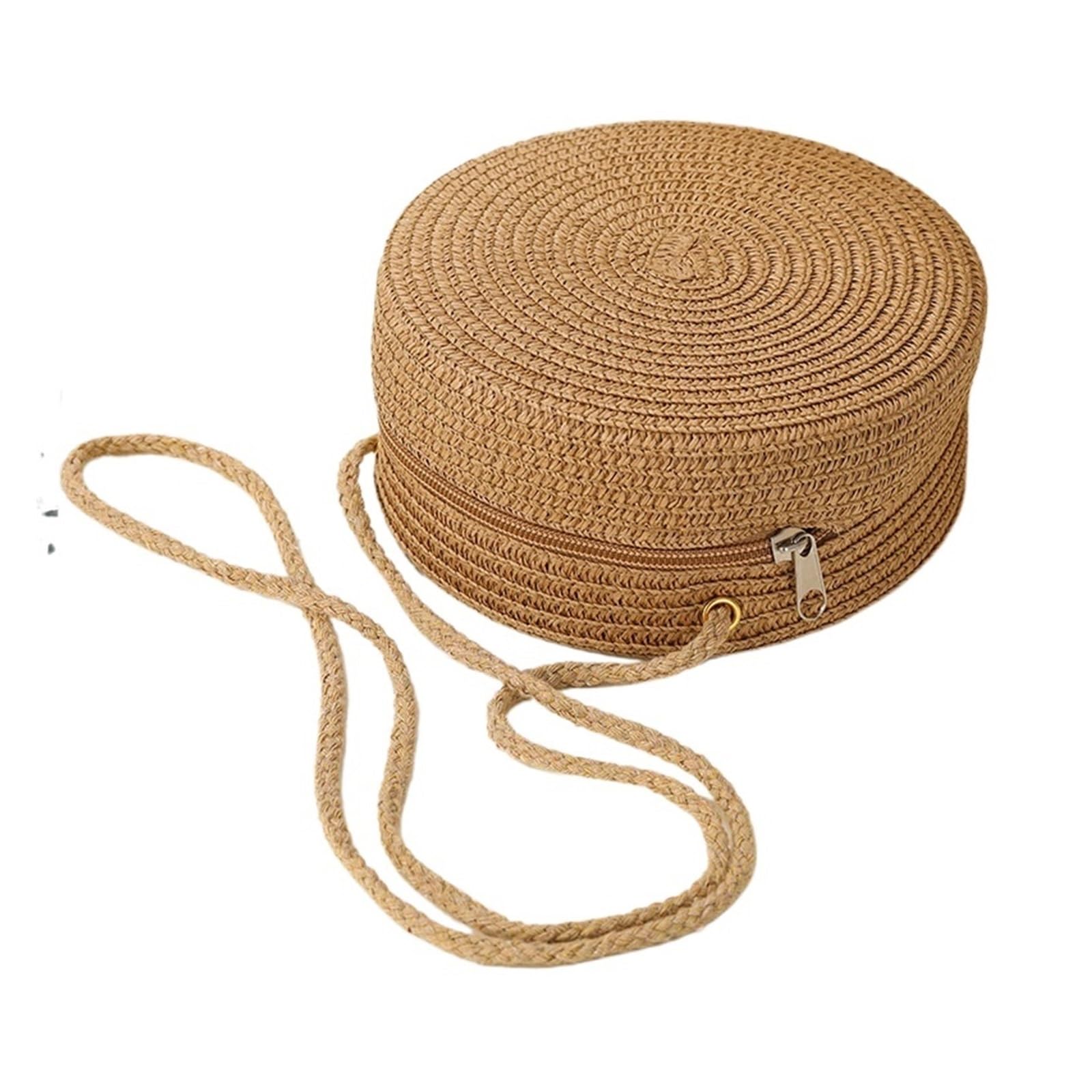 Borsa rotonda intrecciata in paglia 3 colori disponibili Tessuto rotondo da donna tessuto a mano