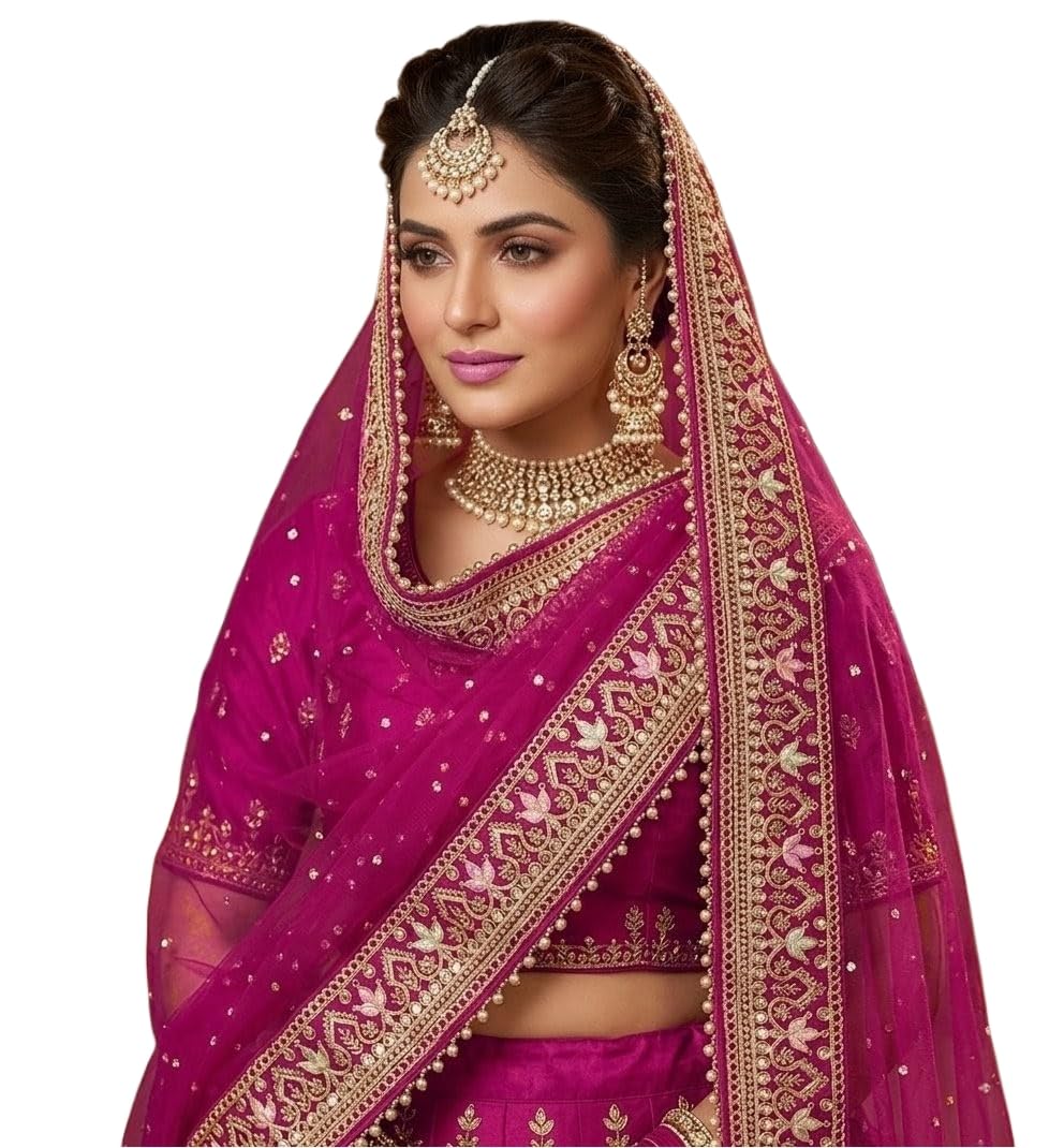 navti creations Wedding Bridal Women's Net Dupatta With Temple Design Embroidery Border (Full Stone work, Length -2.25m, Border Width -6cm, 4side moti lace)-picture-11
