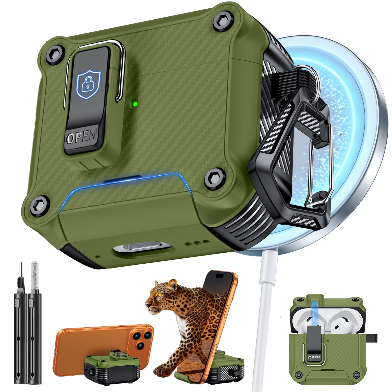 Inesore for AirPods 4 Case with Secure Lock (Dark Green)