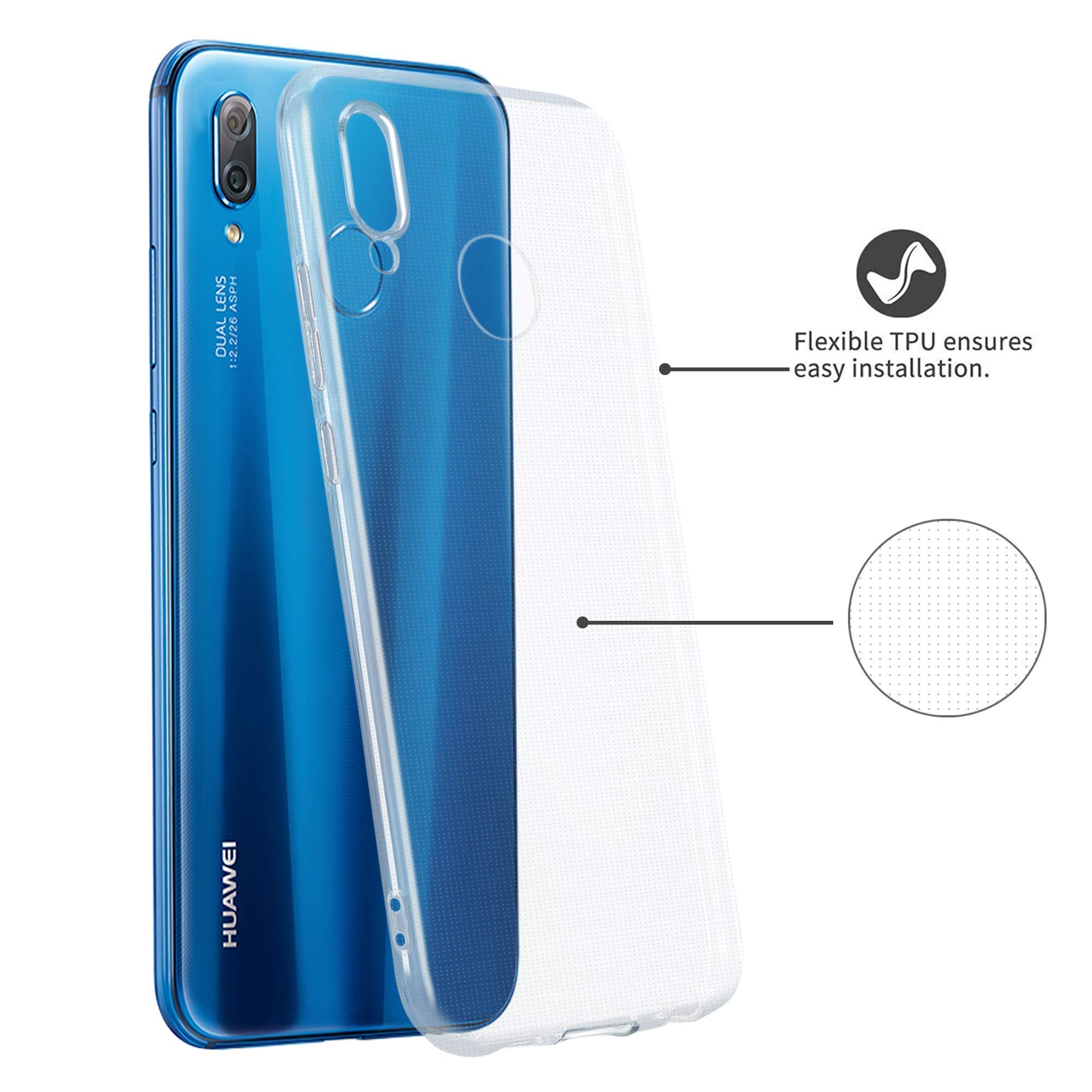 HSP Custodia Trasparente In TPU Per Huawei P20 Lite - Sottile 1 Mm, Antiurto, Con Motivo Microdot, Protezione Fotocamera - Cover Morbida - 2