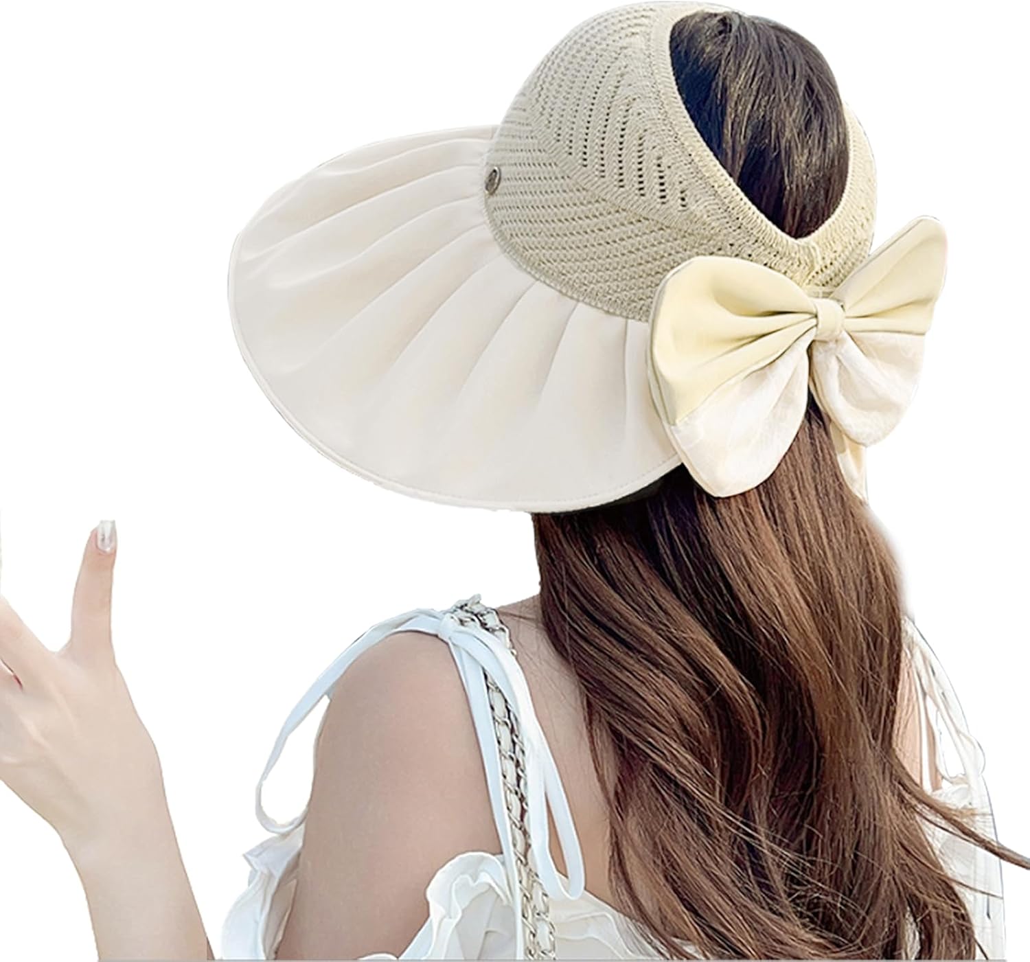 Sun Hat Womens, Sun Visors for Women Beach Hats for Women Foldable Large Sun Hat Wide Brim Sun Shield for Face Off-white