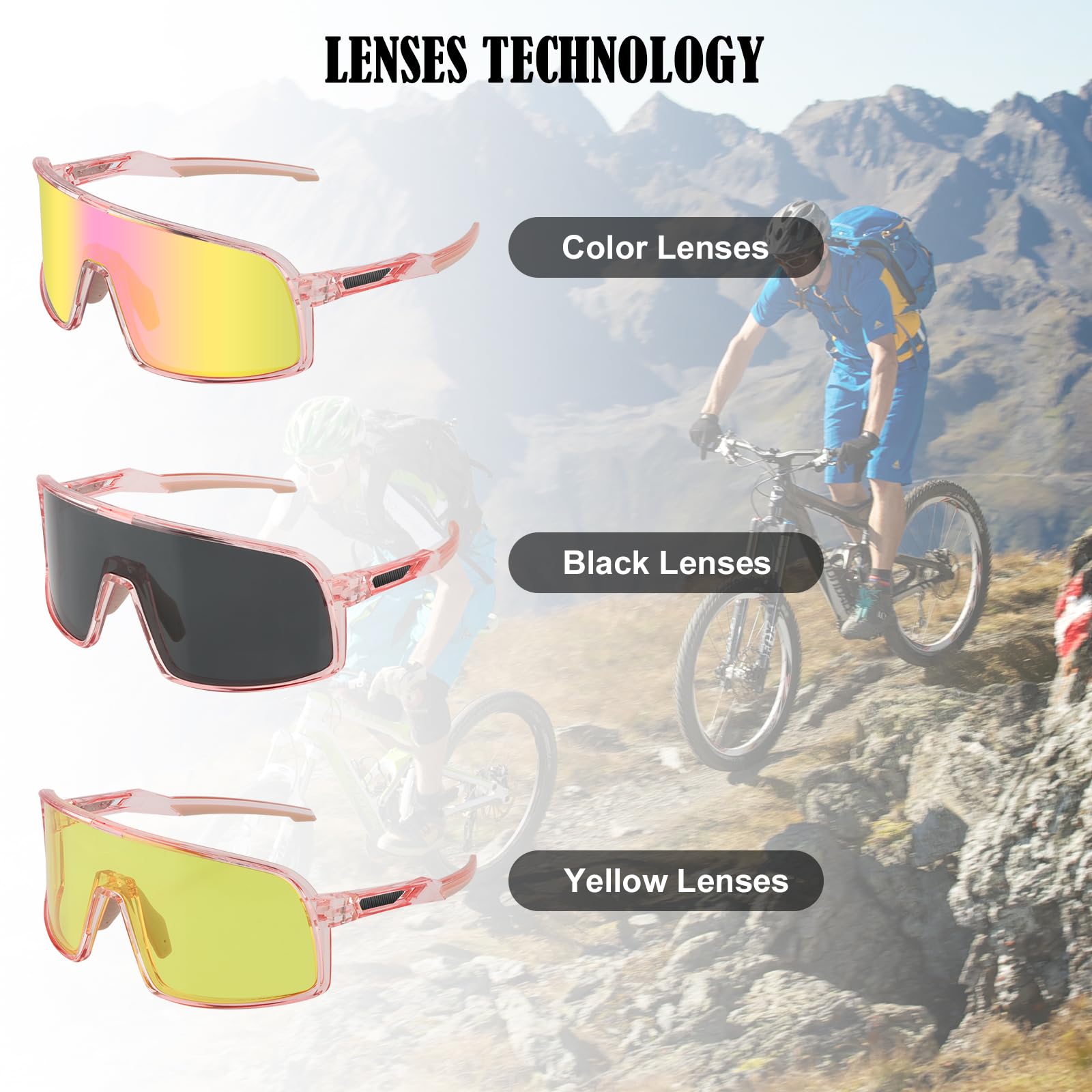 Lunettes de Cyclisme Polarisées, Lunettes de Soleil Sport avec 3 Lentilles pour Hommes