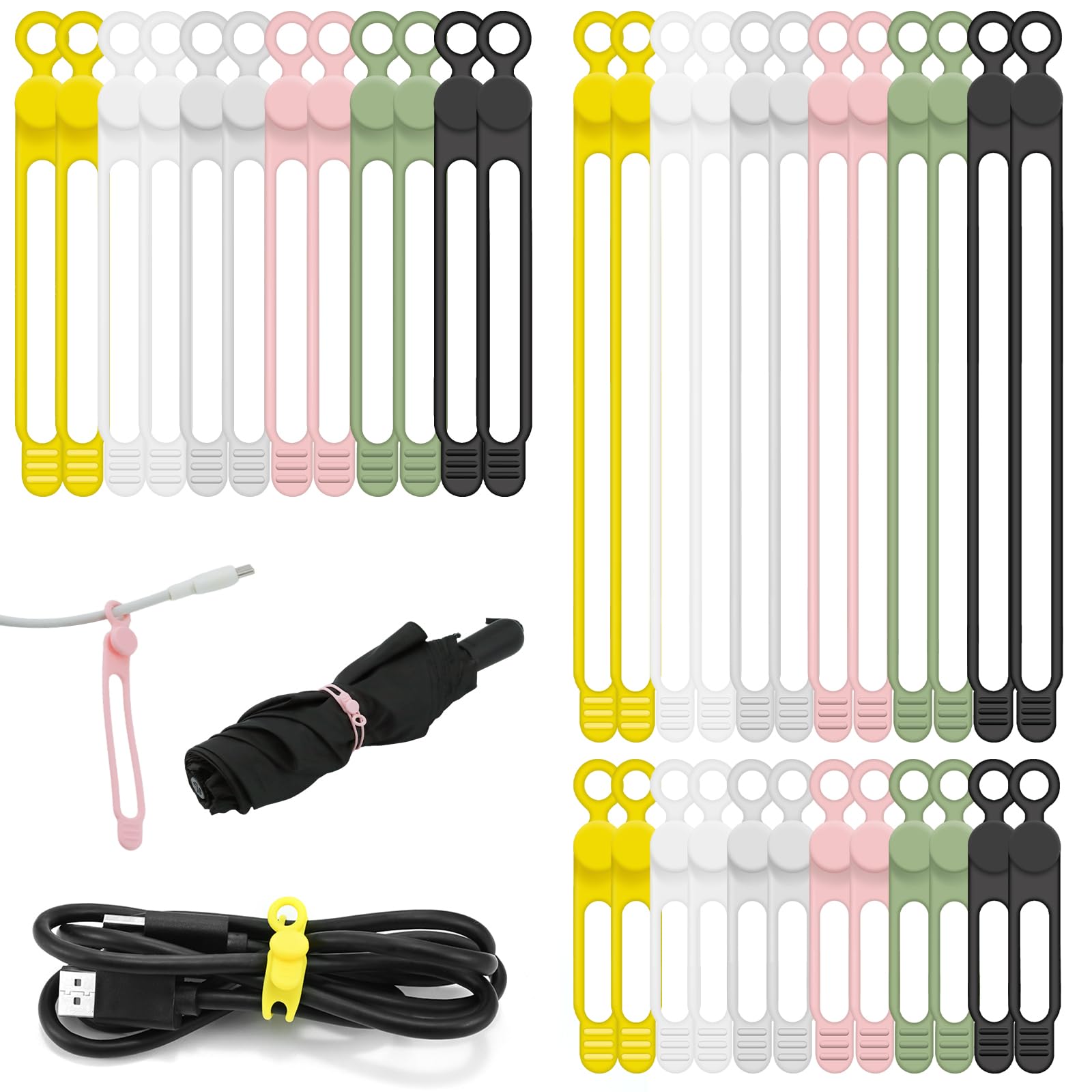 36 bridas de silicona para cables, 6 colores, 3 tamaños de bridas para cables de carga, organizadores de cables, cables eléctricos, cables de computadora, organizadores de cables
