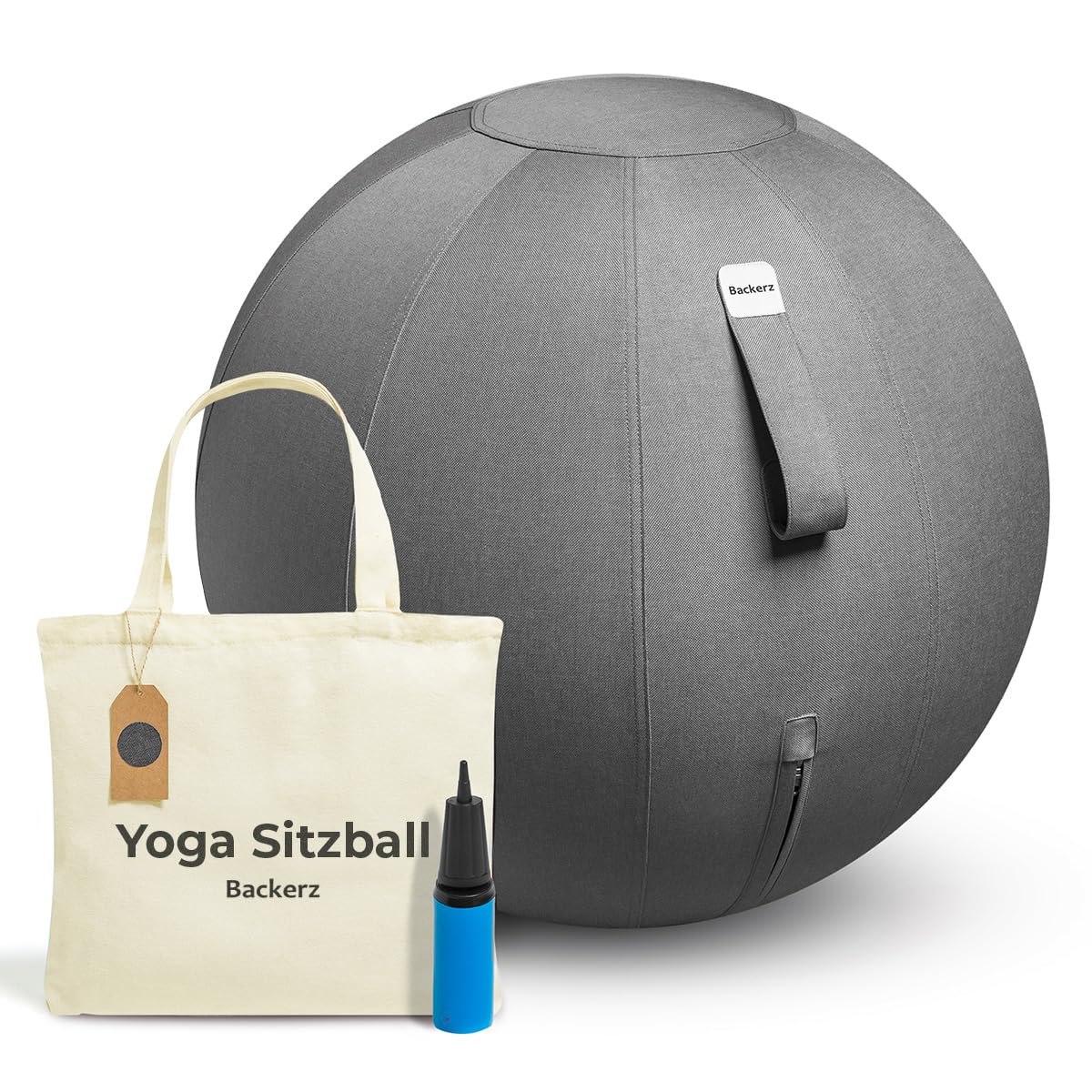 Backerz Sitzball 75 cm - Ergonomische Sitzmöbel für Büro und Heimbüro - Langlebiger Stoff, Gymnastikball - Fitness-Ball, Ballstuhl mit Ballauflage - Waschbarer Leinenbezug - Dunkelgrau