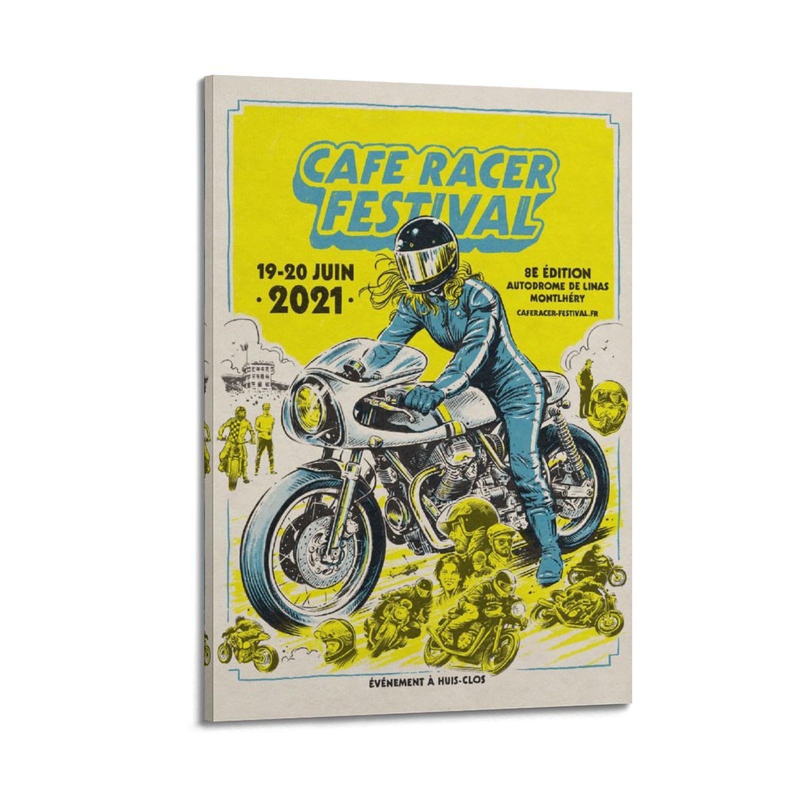 ECHUN Poster su tela, decorativo, motivo: Cafe Racer Festival 2021, 40 x 60 cm