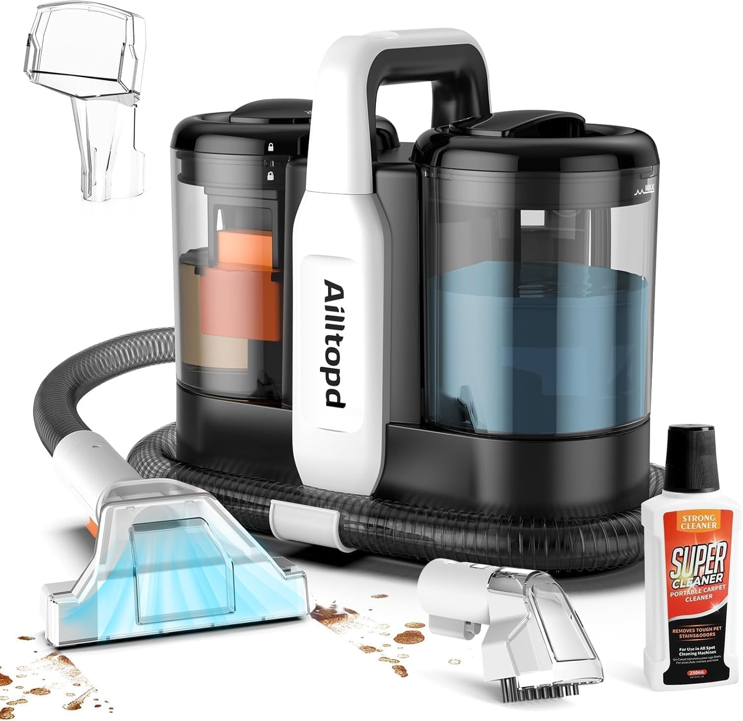 Ailltopd Spot Cleaner Machine with 1.5L Clean + 0.8L Dirty Tanks, for Sofa, Pet Stains, Wine Spills on Furniture