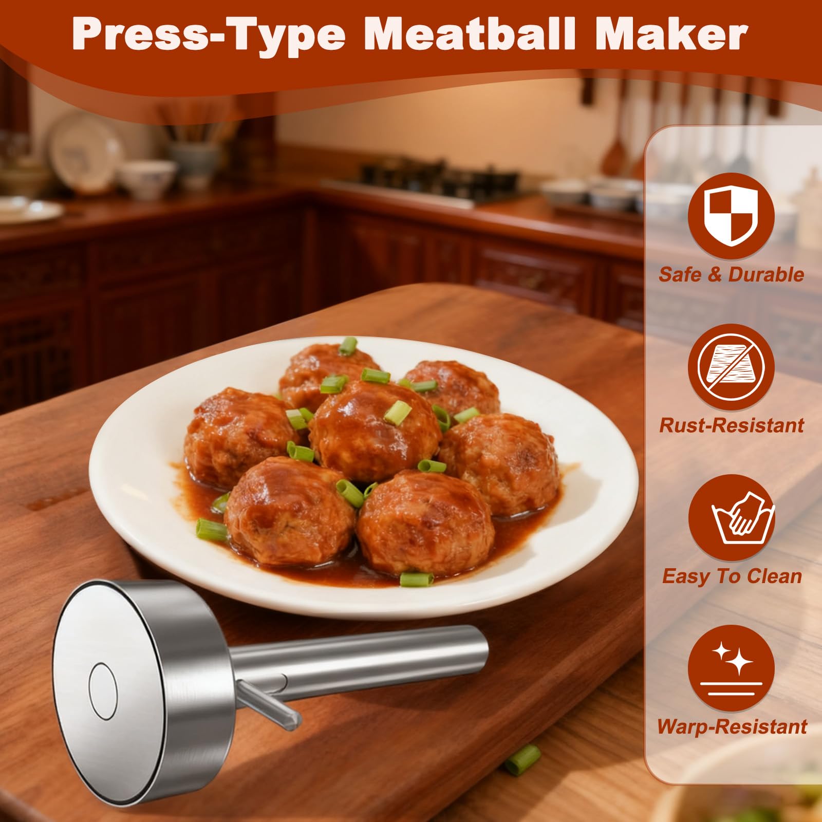 Porzionatore di Falafel con Foro in Acciaio Inossidabile, Paletta per Falafel Professionale, Stampo Polpetta Non Appiccicoso, Strumento Utensili Polpette Riutilizzabile per Cucina Casa e Ristorante