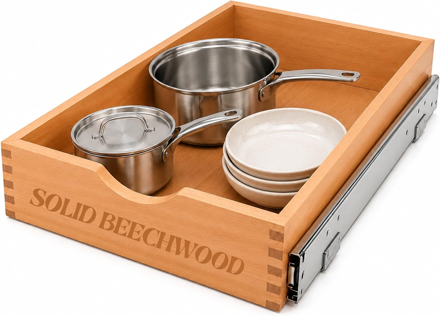 15" x 21" x 3" Solid Beechwood Pull Out Cabinet Drawer, Fully Assembled Wood Cabinet Organizer with 1.2mm Soft Close Slide Out Reinforced Steel Slides, Dovetail Joint