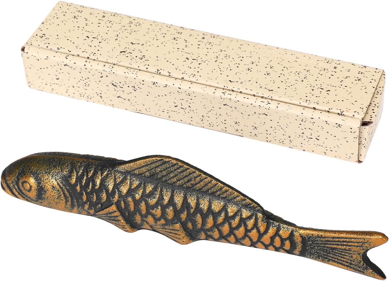 MEGREZ Cast Iron Paperweight, Gold Carp - Calligraphy Tool & Desk Accessory