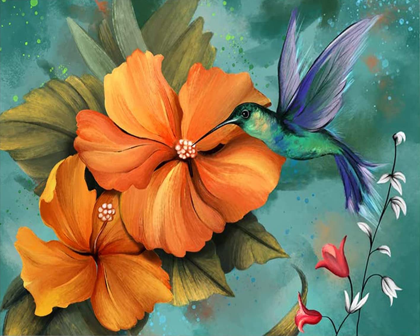Humming Bird Paint by Number for Adults Beginner DIY Painting by Numbers Kits for Adults Kids Canvas Gifts Arts Crafts for Home Decor Oil Painting Hawaii Hibiscus Flower Ideal Gift-16 x 20 inch