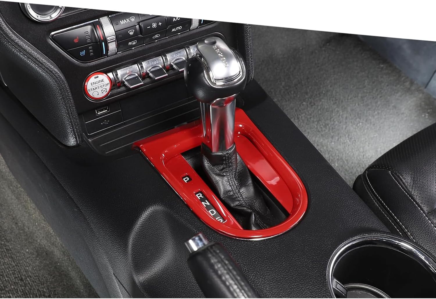 Jimen Compatible with Ford Mustang 2015-2023, 3PCS Gear Shift Cover Trim Frame (Red)