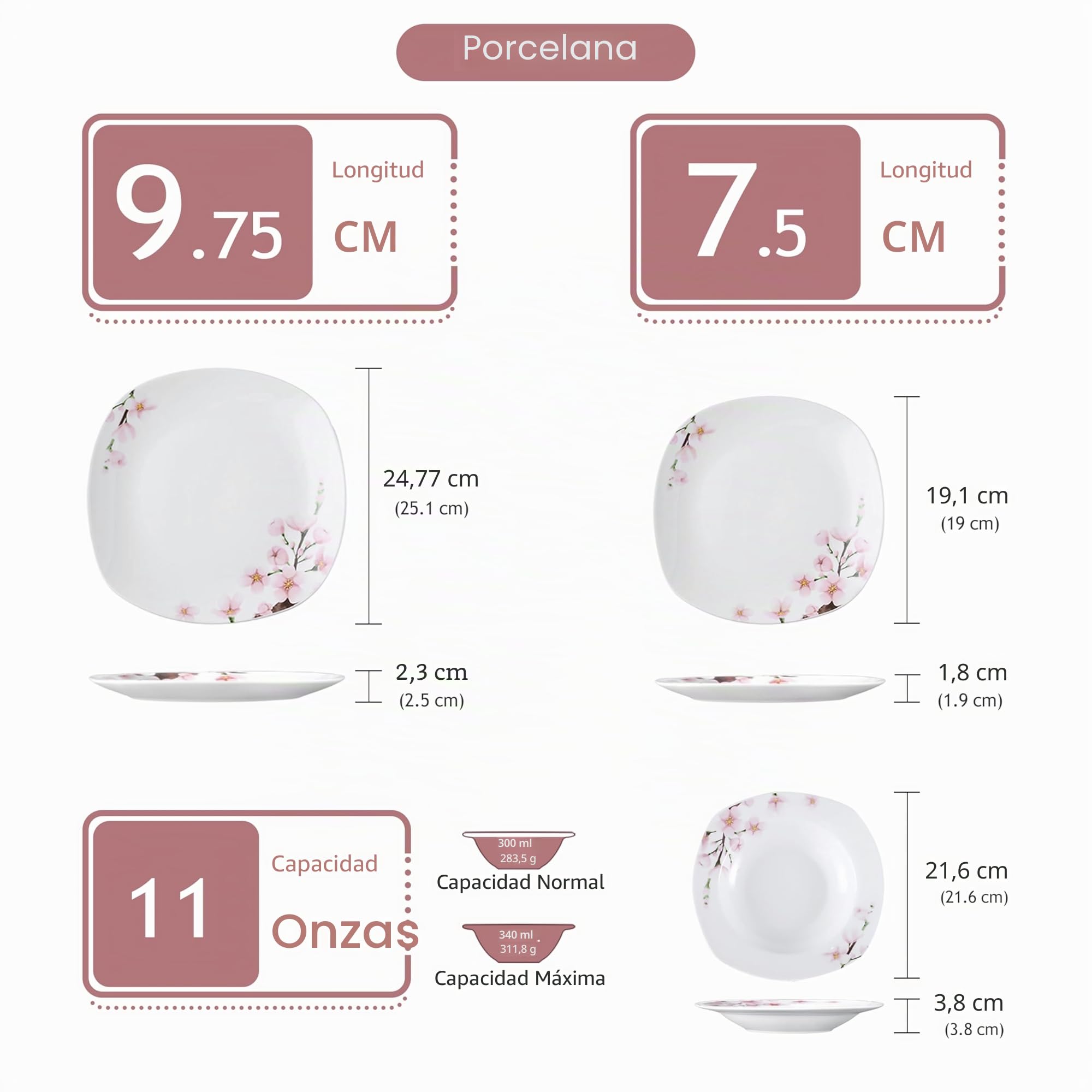 VEWEET Annie - Juego de vajilla para 6 personas (porcelana, 18 piezas, con 6 platos llanos, postre y 6 platos hondos, 6 personas)
