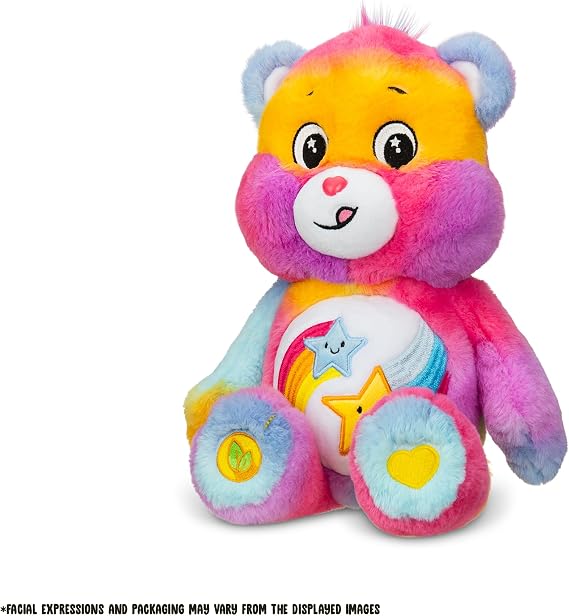 Care Bears Medium Plush Dare to Care Bear - Tie Dye Plushie for Ages 4+ Stuffed Animal, Super Soft and Cuddly Good for Girls and Boys, Employees, Collectors, Great Valentines Day Gift for Kids