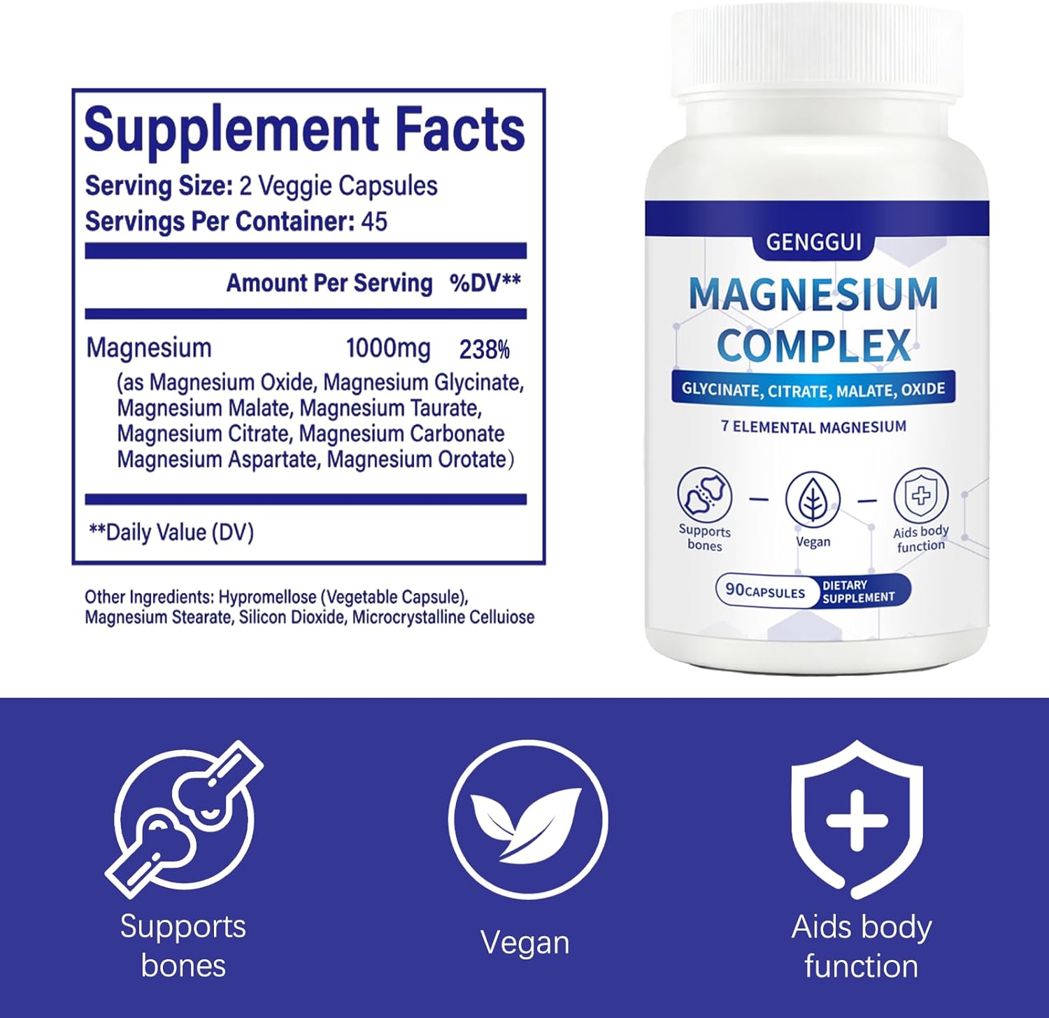 Magnesium Complex 1000mg - 7-in-1 Supplement with Glycinate, Citrate & Malate - Supports Muscle Relaxation, Sleep, Heart Health - High Absorption Capsules, 90 Count (1) - Image 2