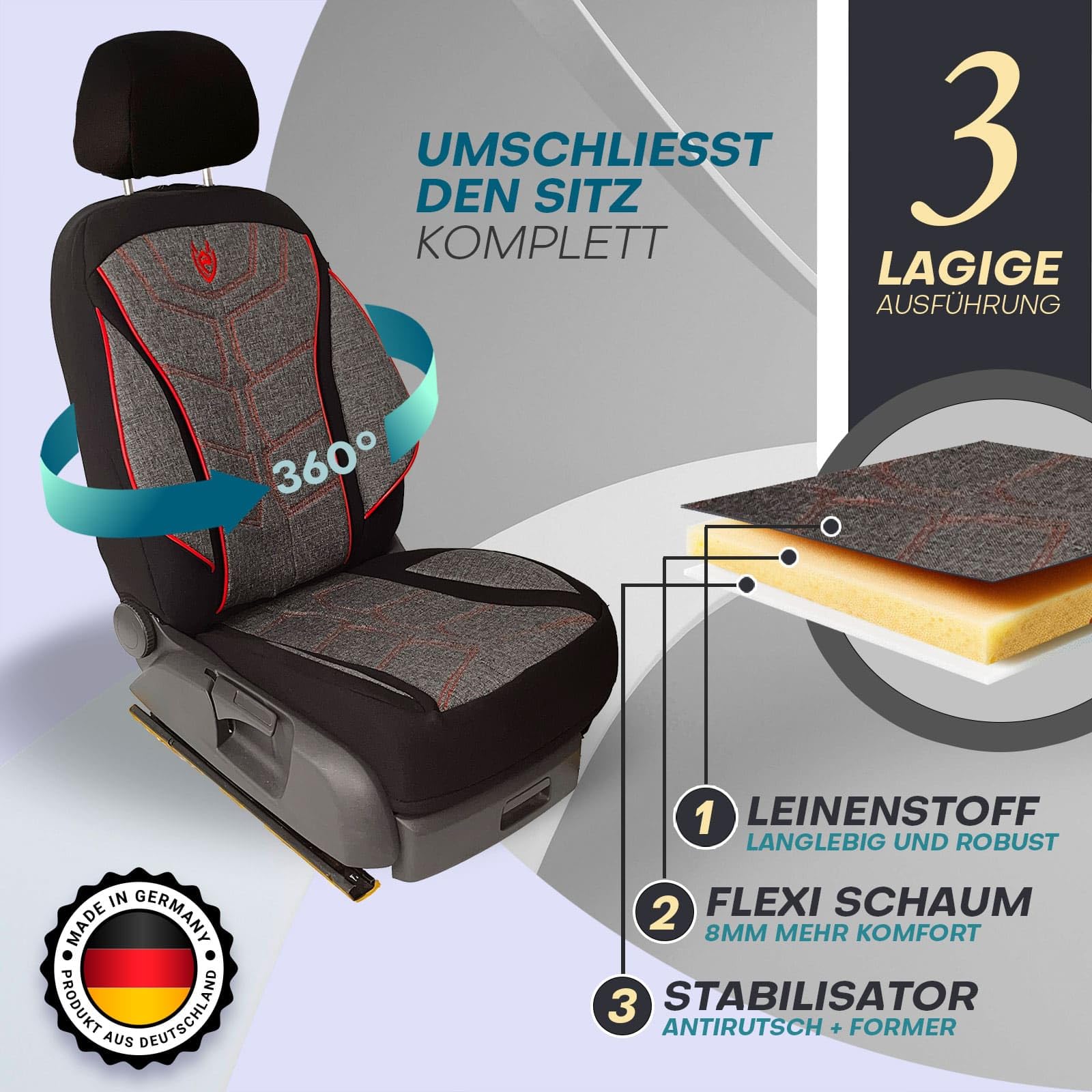 Fundas de asiento aptas para BMW 3 | Color: negro y rojo | Modelo: Prime MT | Fundas de asiento | Fundas de asiento | MT2