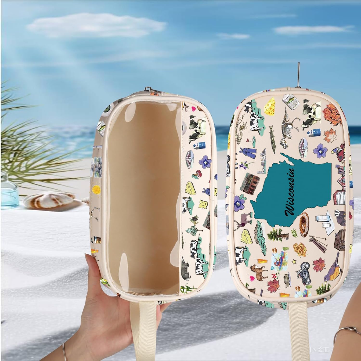 FEELMEM Wisconsin Travel Zipper Clear Makeup Bag Vacation Lover Gift Wisconsin Vacation Merchandise Camper Gift (beige) - Image 4
