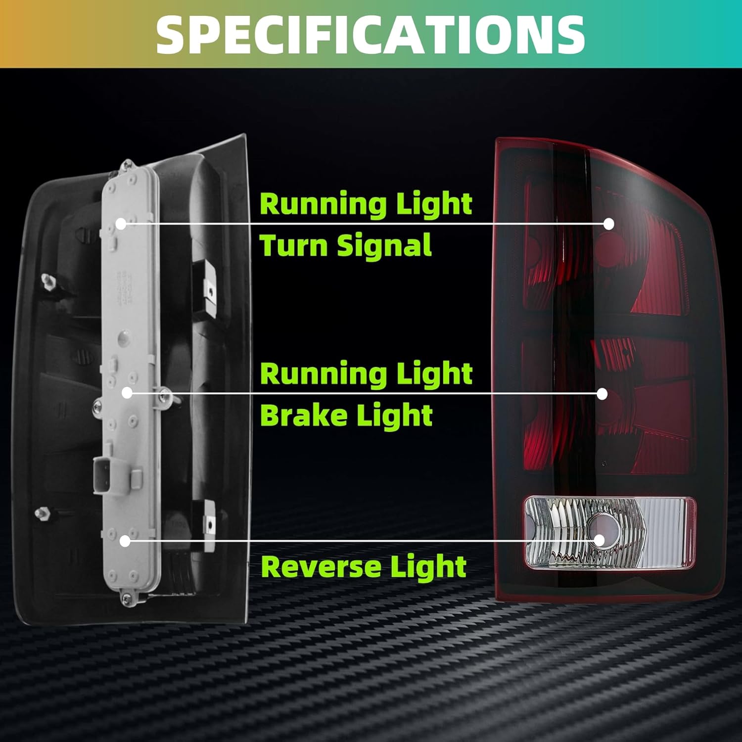 Tail Lights w/Circuit Board For 2002 2003 2004 2005 2006 Dodge Ram 1500 pickup 2003 2004 2005 2006 Dodge Ram 2500 3500 Pickup; Rear Brake Lamps w/Connector plate and Bulbs (Smoke Red)