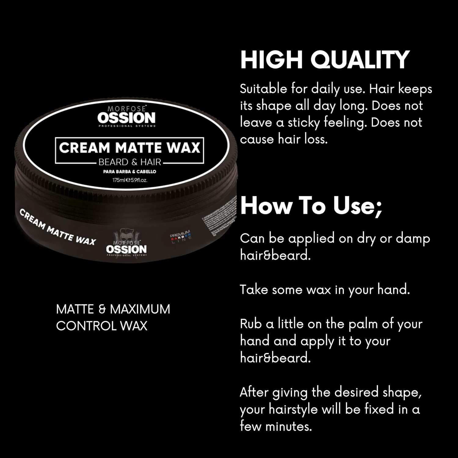 Morfose Ossion Premium Barber Line Hair and Beard Styling Cream Matte Wax, 5.92 Fl Oz