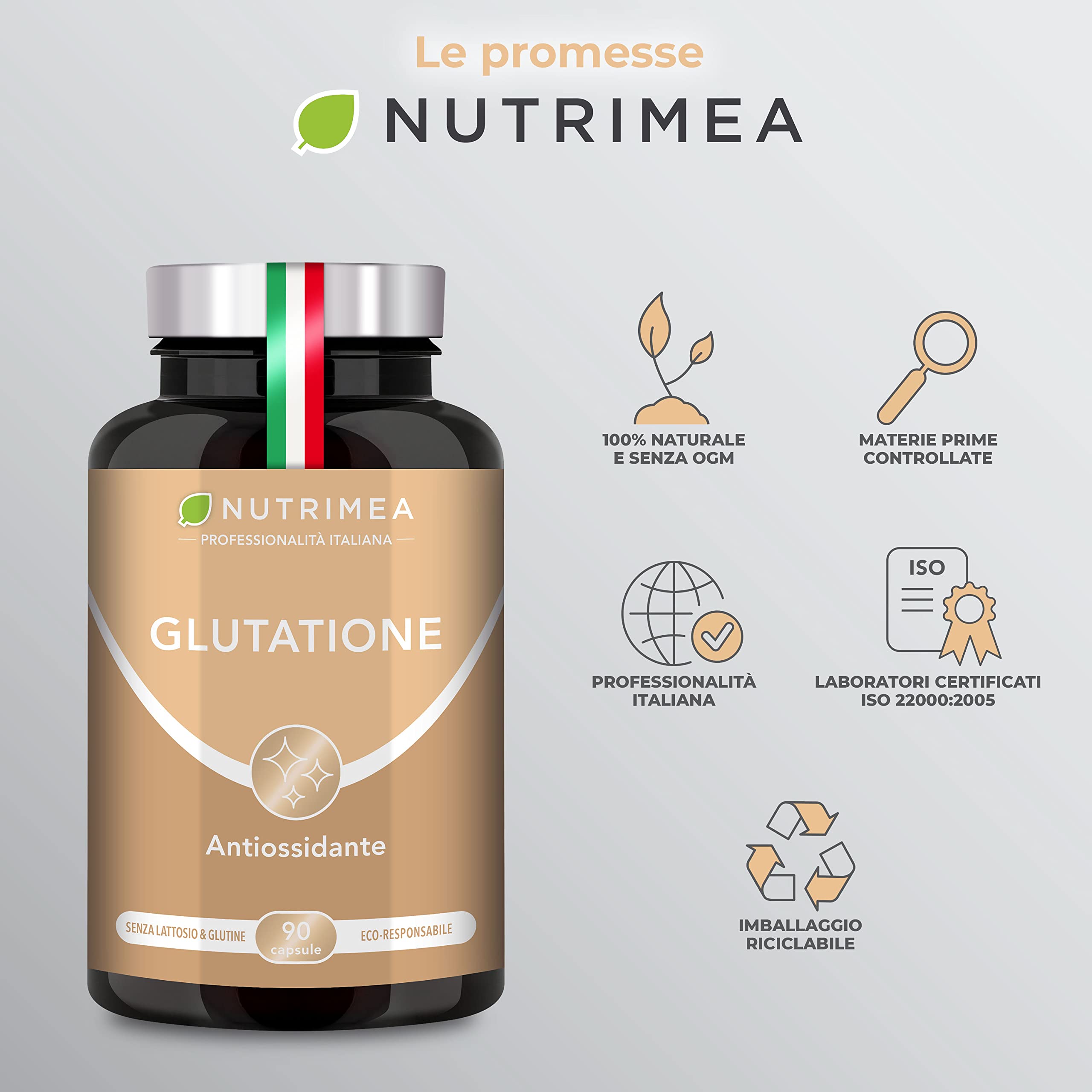 Glutatione Ridotto | Formula Completa con Vitamina C, Selenio, NAC, | Antiossidante e Disintossicante | Contrasta I Radicali Liberi | Migliora la Pelle | 90 capsule