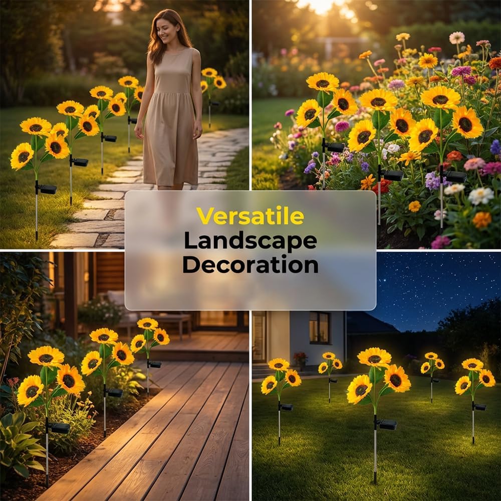 Solar Sunflower Lights Outdoor, Waterproof Solar Garden Stake Lights, Realistic Sunflower Landscape Lighting for Patio Yard Pathway Flower Bed, Decorative Solar Powered Lights for Garden Lawn (6)