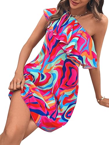 Miniatura 4 de Floerns Vestido tipo túnica con volantes y escalonado de un hombro para mujer