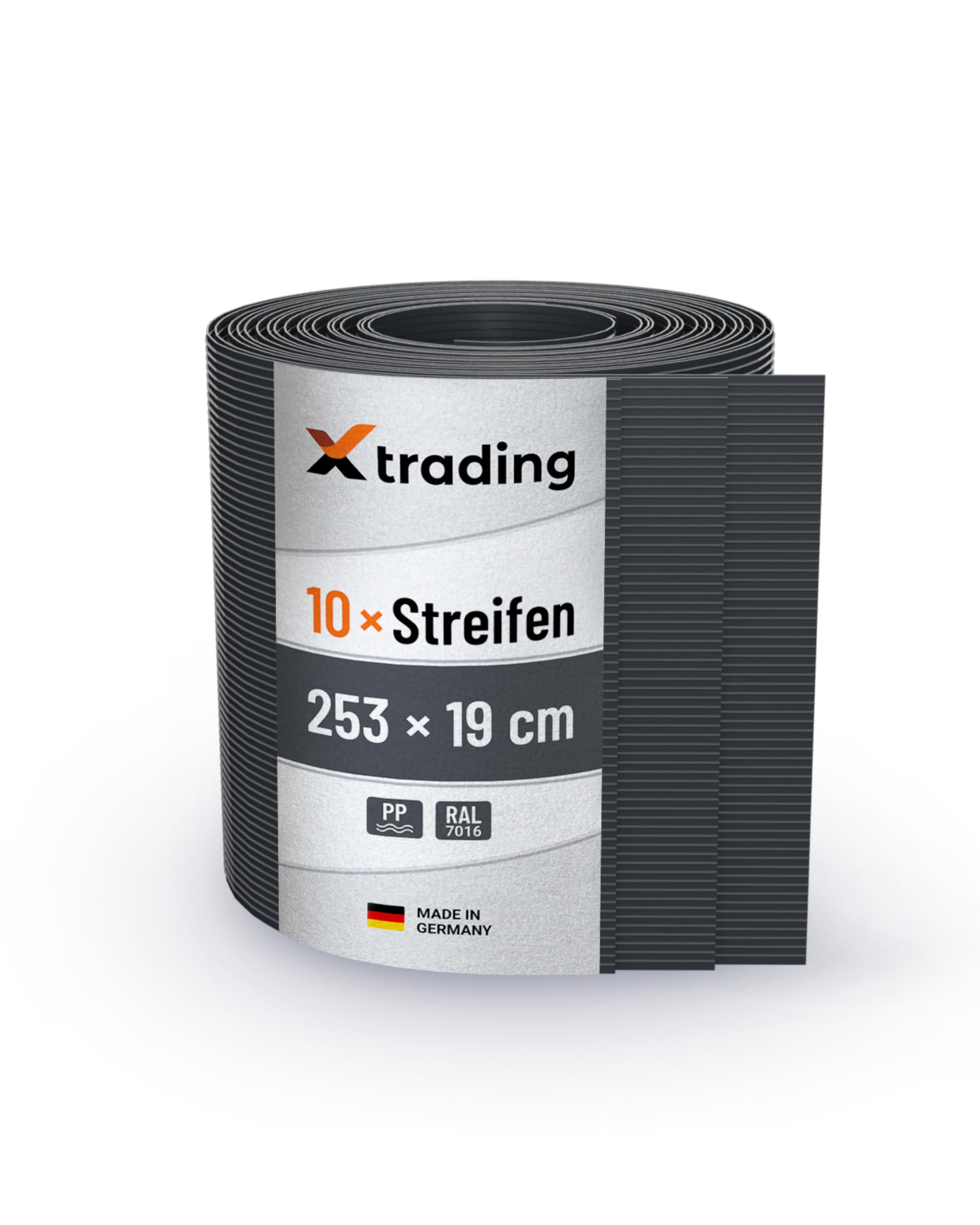 X-trading PP Sichtschutzstreifen für Doppelstabmatten-Zaun (2,53 m x 19 cm) Anthrazit 10 Stk. – RAL 7016 – Rillenoptik – Qualität Made in Germany, einfache Montage ohne Clips & Werkzeug