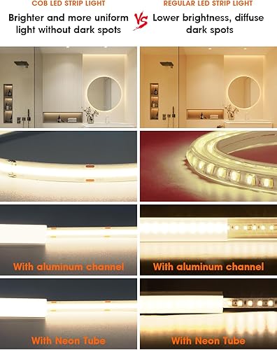 Miniatura 2 de CEMOON Tira de luces LED COB de alta densidad de 16.4 pies16.4 ft, tira de luces LED de 0.394 in de ancho, CRI 90+, 12 V CC, 2640 LED, cinta de