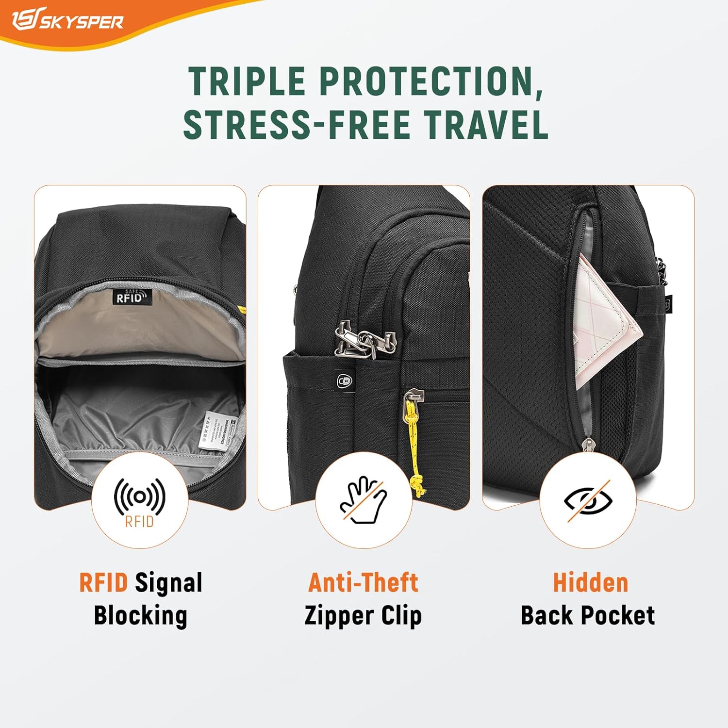 SKYSPER Sling Bag RFID Anti-Theft Crossbody Bag Recycled Travel Cross Body Bag Shoulder Sling Daypack - Image 2