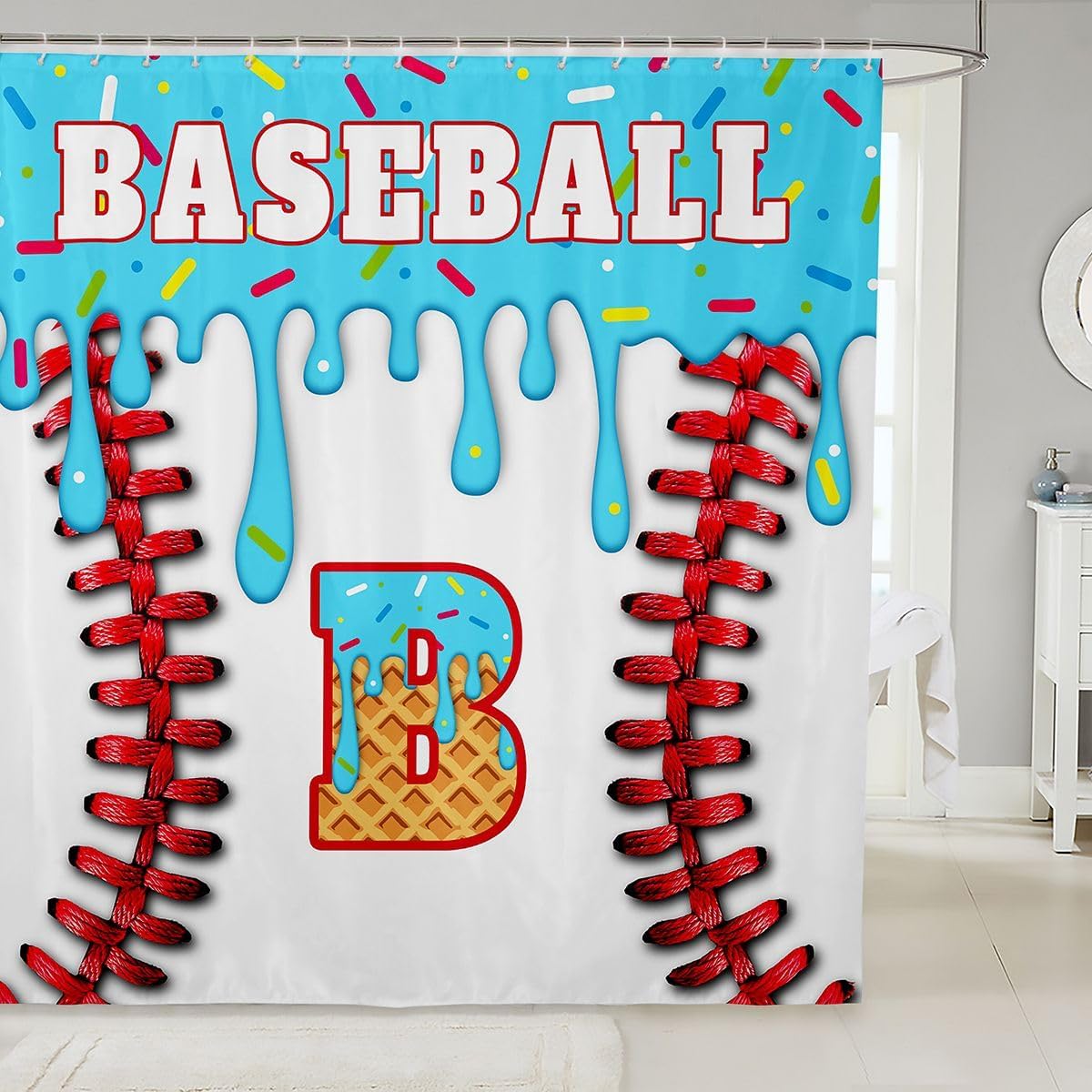 Custom Baseball Accessories Shower Curtain Bathroom 72"x72 Boys Girls