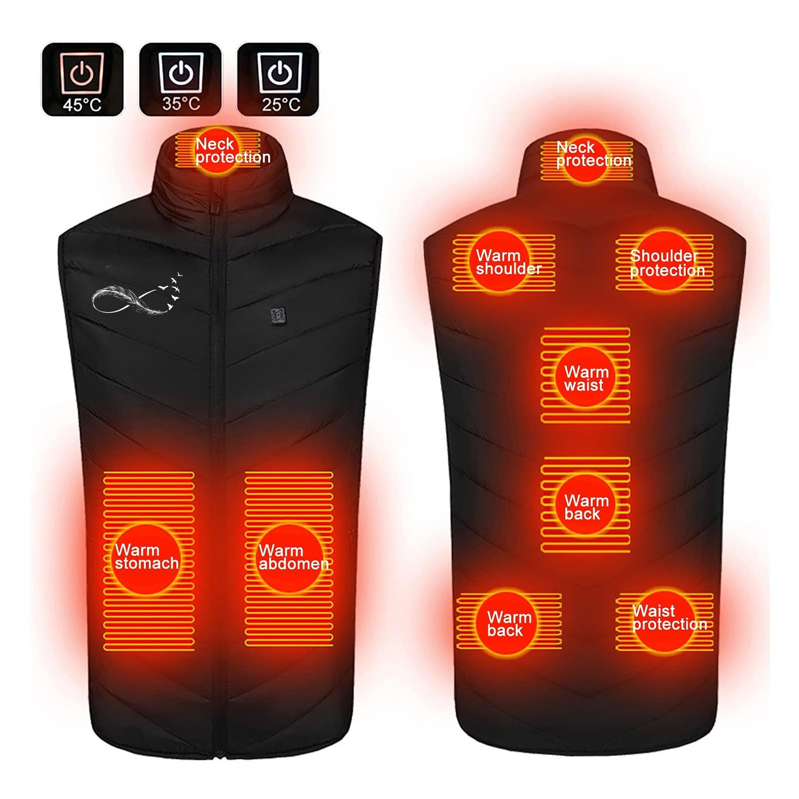 Gilet Riscaldato Uomo e Donna Giacca con 9 Zone di Riscaldamento Ricarica USB Giubbotto Riscaldata Elettrico Gilet Termico Riscaldabile Giubbino Invernale Caldo Piumino per Campeggio