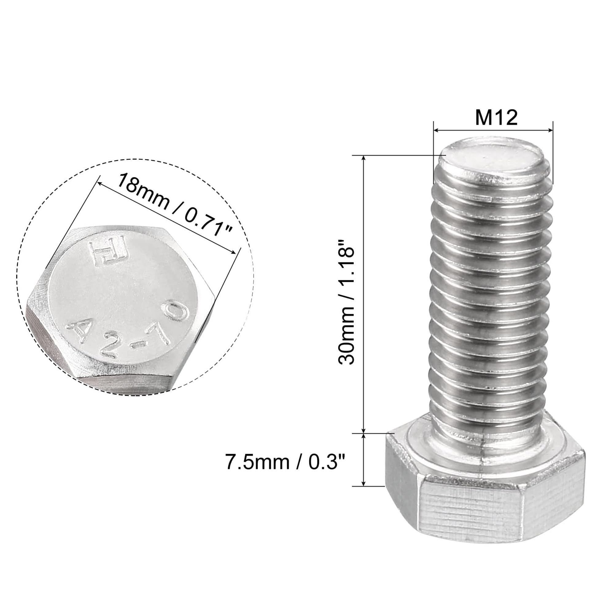 TA-VIGOR M16-2 x 30mm Hex Head Bolts, Full Thread Metric Cap Screws, Zinc Plated Steel - Image 2