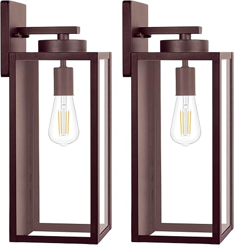 Vista 11 de BesLowe 2-Pack Outdoor Wall Light Fixtures, Exterior Waterproof Wall Lanterns, Porch Sconces Wall Mounted Lighting with E26 Sockets & Glass Shades