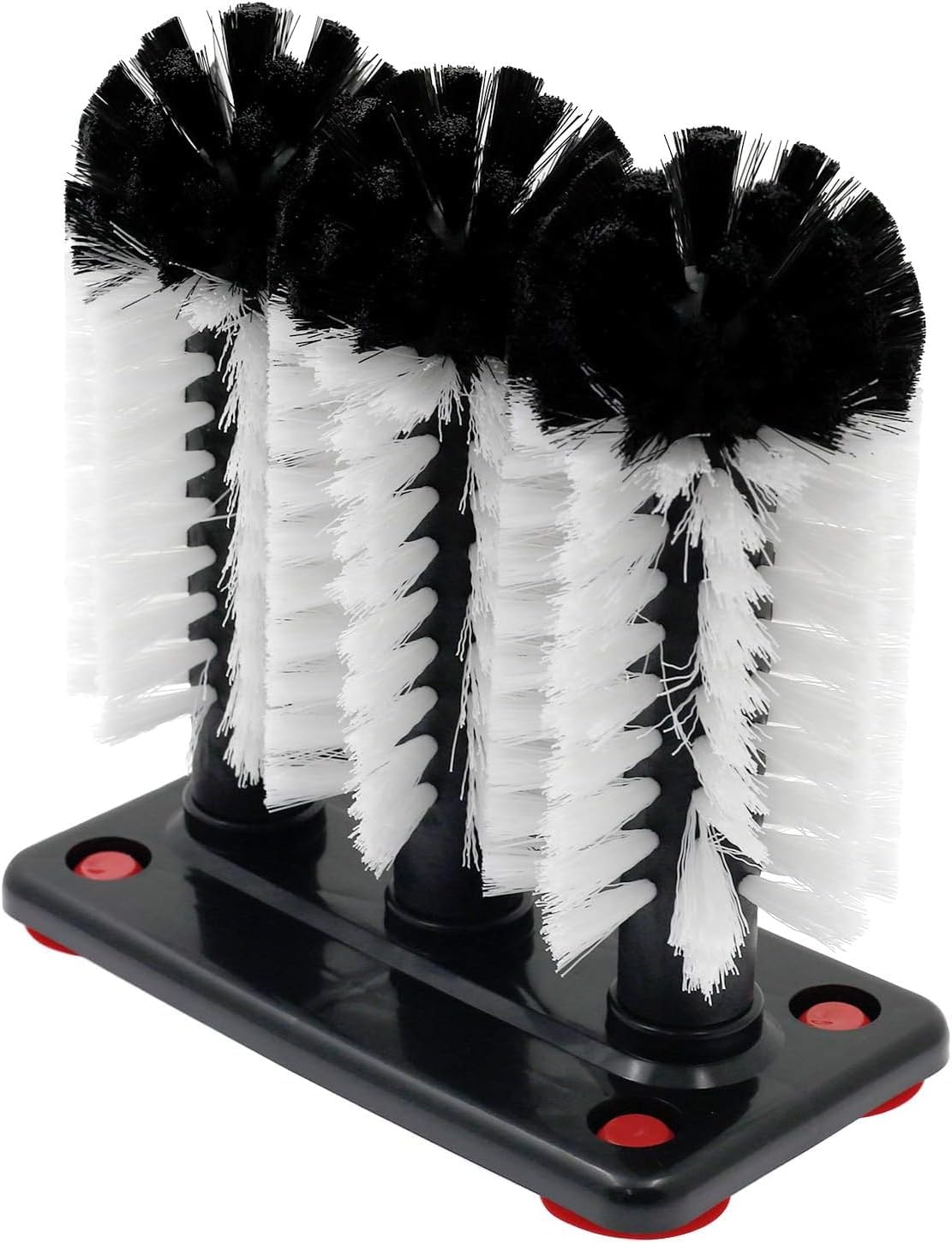 Glass Washer Brush Cleaner – 3 Brush Heads With Suction Base, For Wine Glasses, Tall Cups, Bottles, Bar & Kitchen