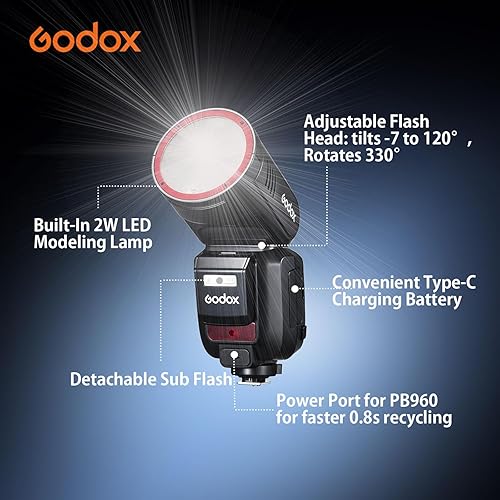 Miniatura 6 de GODOX V100 S GODOX Flash para Sony – Obturador Global, Control de Pantalla Táctil, Flash TTL de Cámara de 100W GODOXV1 para Sony Actualizado, 70