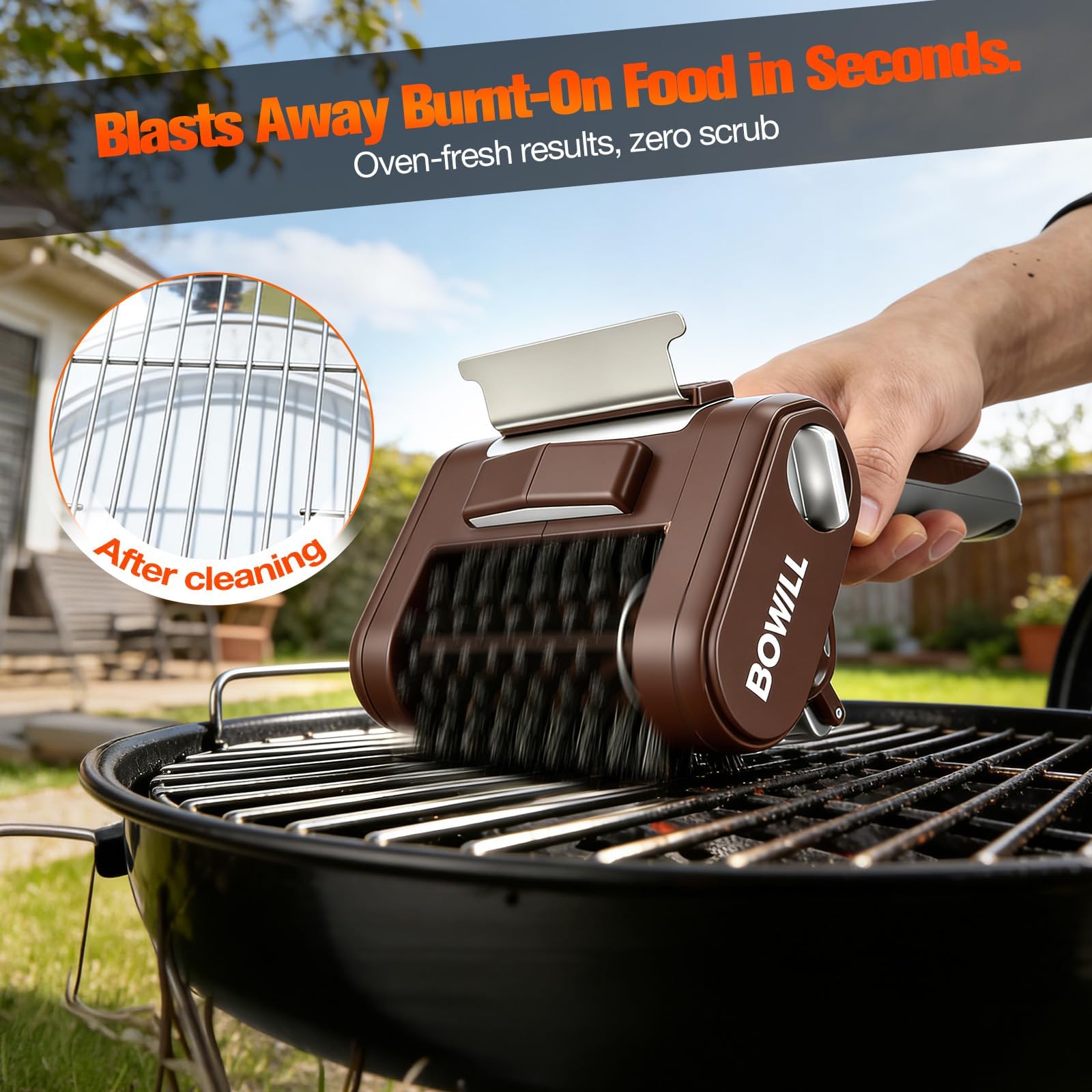 Brosse Électrique pour Barbecue sans Fil, 4000mAh, 450 TR/Min, Autonomie 3-4 Heures, Brosse Nettoyage Électrique, Brosse Barbecue en Acier Inoxydable, pour Grille Barbecue, Cast Iron, Plancha
