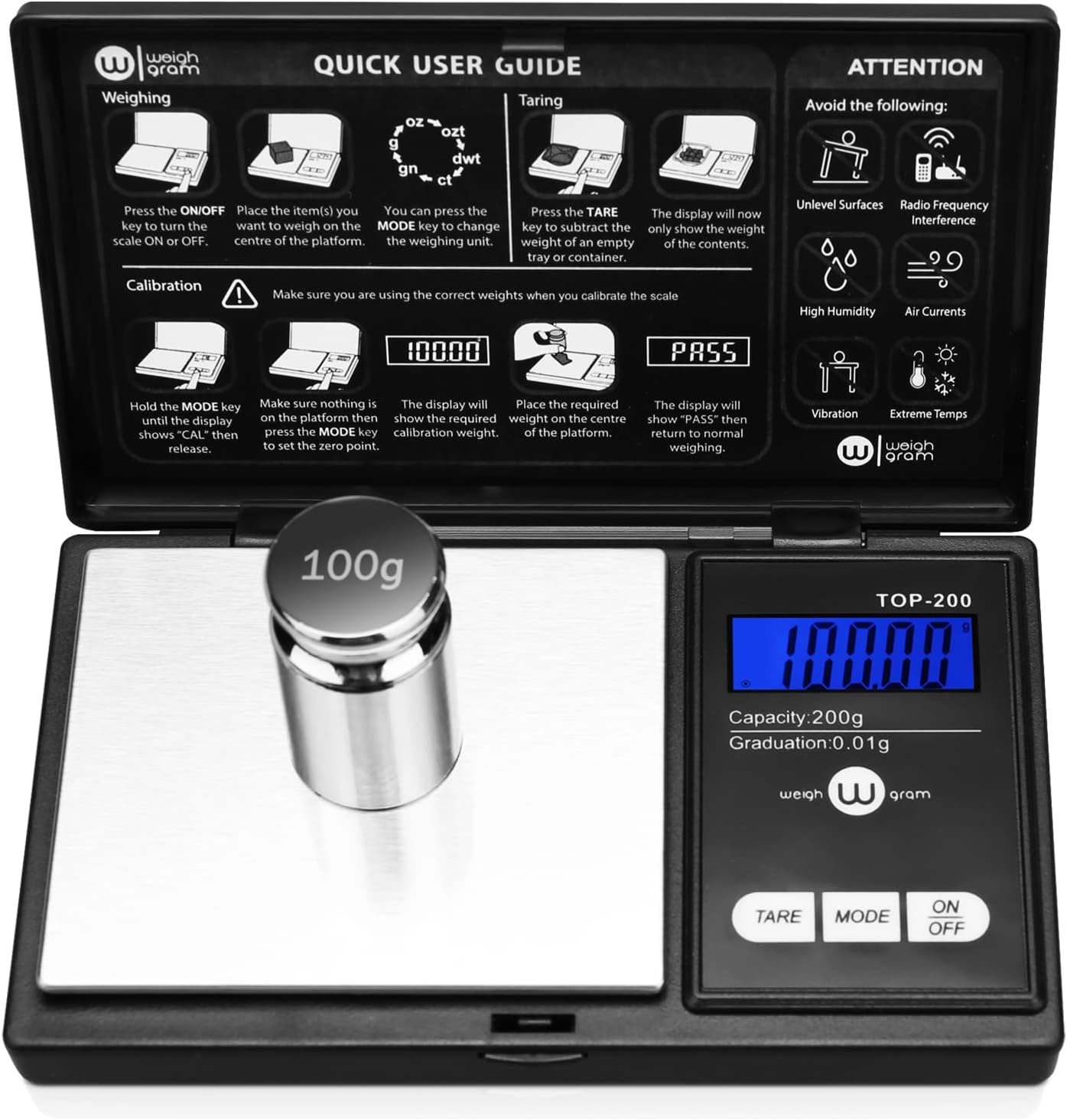 Weigh Gram Digital Pocket Scales 100g Per 0.1g Kitchen Scales Black 100g (Top-100)