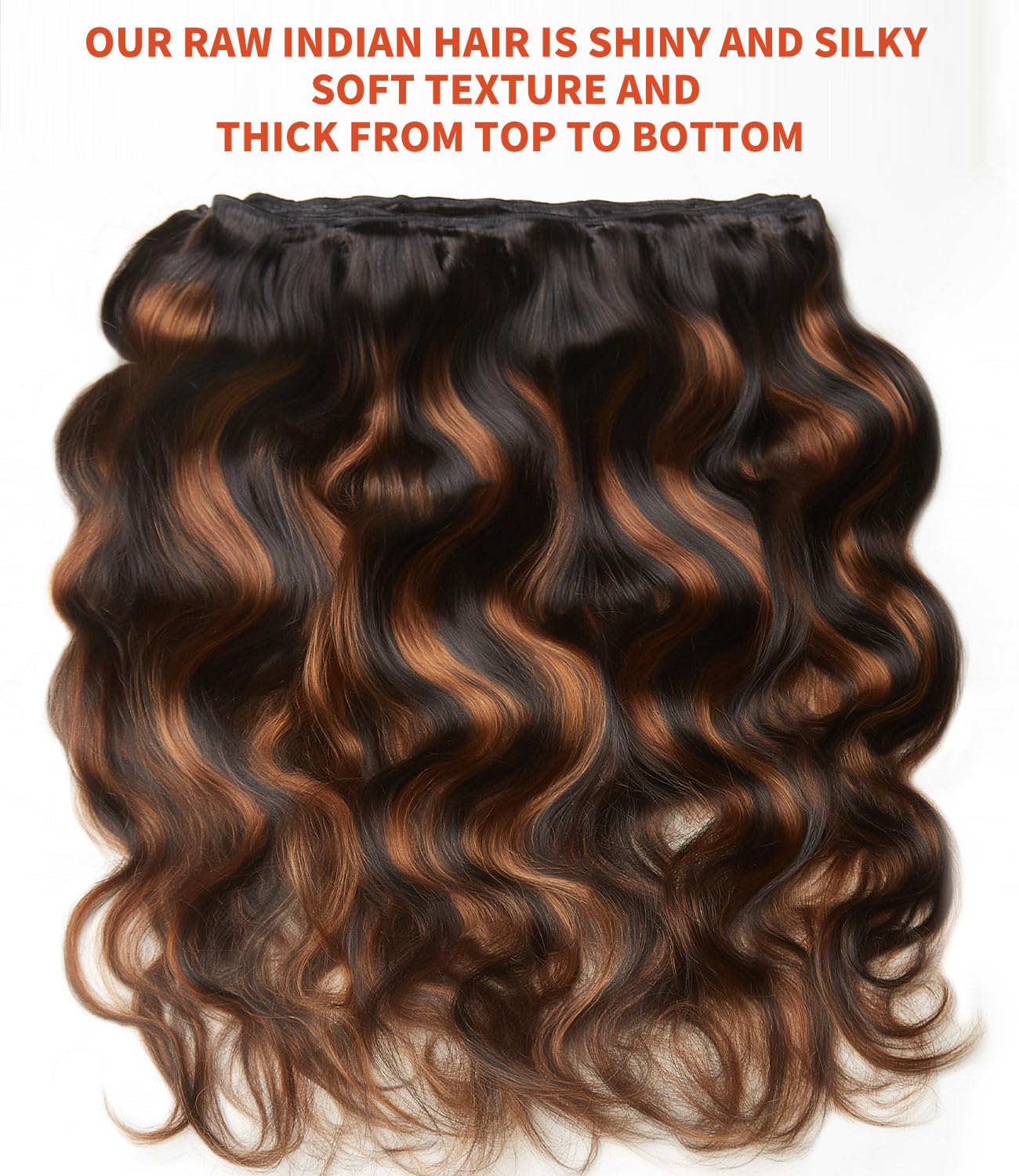 MLIP Raw Indian Human Hair Body Wave 3 Bundles, 3X Longer Lifespan,100% Unprocessed Raw Hair, No Tangle & Shedding, Silky Soft After Multiple Washes, Brown Highlight Color 20 Inches