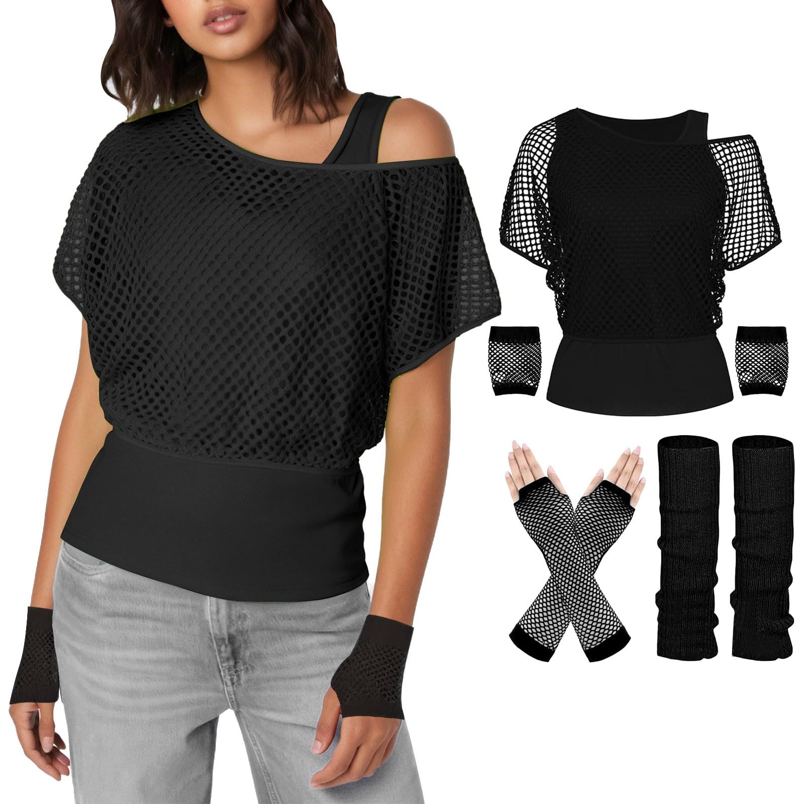 Haut en maille manches courtes extensible et pack accessoires jambières - 8