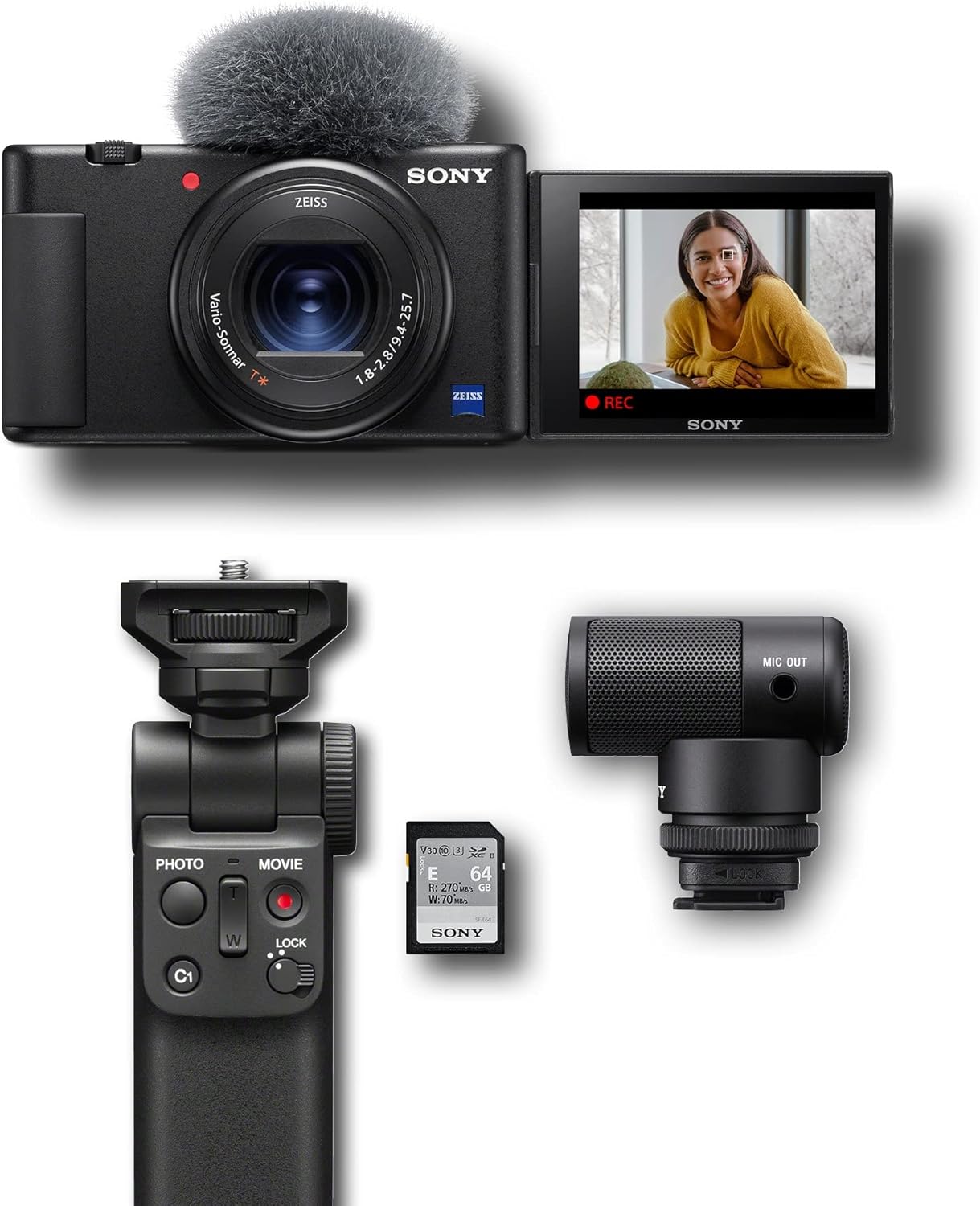 Sony ZV-1 Flip Screen Vlogging Camera for YouTube – Built-in Mic, 4K Video, Touchscreen, Live Streaming, Webcam & Content Creator Kit