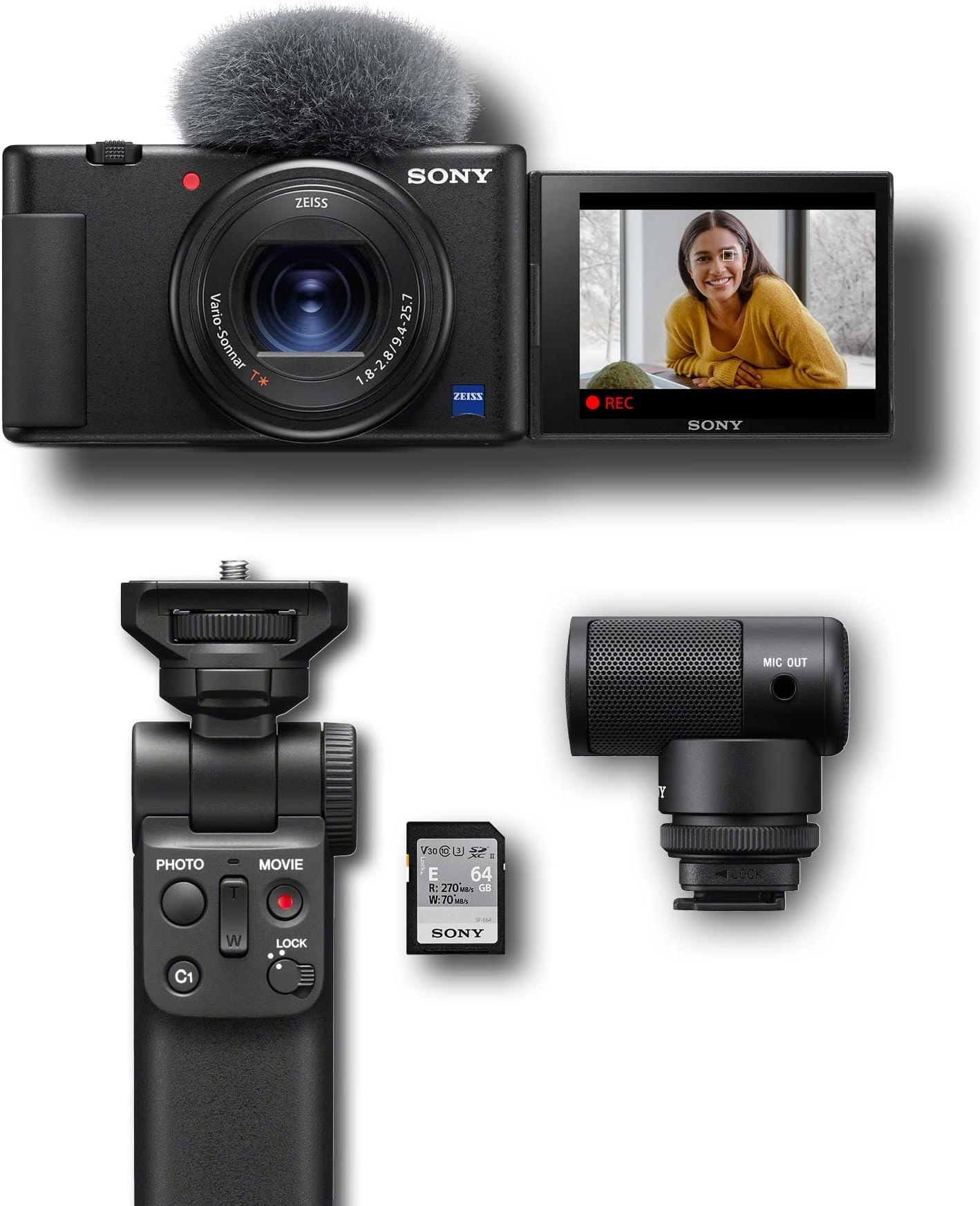 Sony ZV-1 Flip Screen Vlogging Camera for YouTube - Built-in Mic, 4K Video, Touchscreen, Live Streaming, Webcam & Content Creator Kit