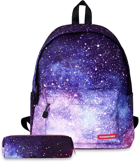 FANDARE Unisex Casual Daypack Backpacks Galaxy School Bag for Girls High School Teens Knapsack Women Travel Laptop Rucksack College Bookbag with Pencil Case Pouch Waterproof Polyester