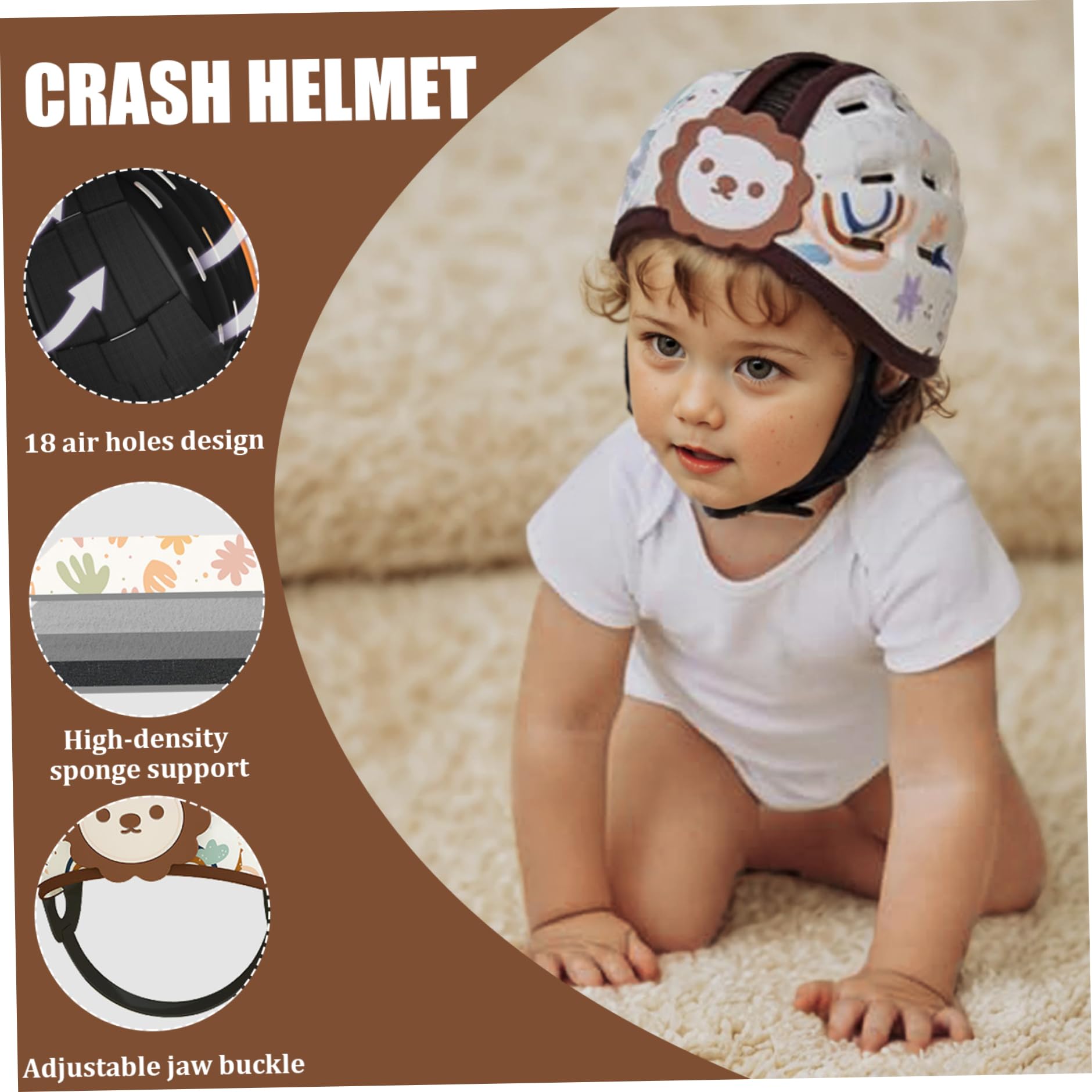 Casco de bebé para gatear Sin golpes Protector de cabeza de bebé ligero para caminar Casco de seguridad con cojín suave, transpirable y ajustable para niños pequeños de 6 a 24 meses.