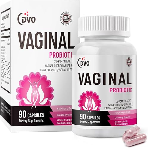 DVO Probióticos vaginales para mujeres, equilibrio de pH, 60 mil millones de UFC con prebióticos y lactobacilos, olor saludable, equilibrio de