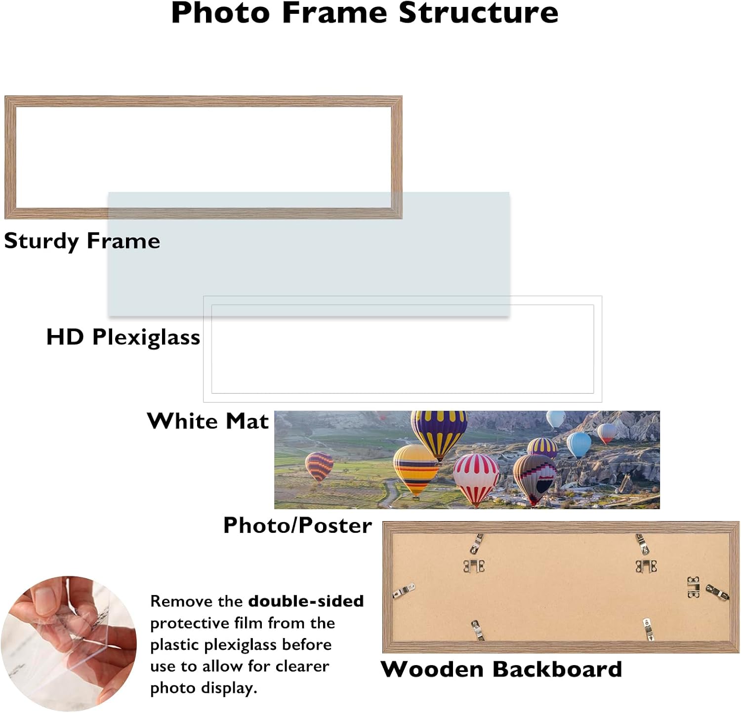 8x24 picture frame with 6x22 mat, panoramic picture frame display photo 6x22 with mat or 8 x 24 without mat, wall hanging large 8 by 24 poster frame with plexiglass, rustic brown rustic brown 8x24 inch