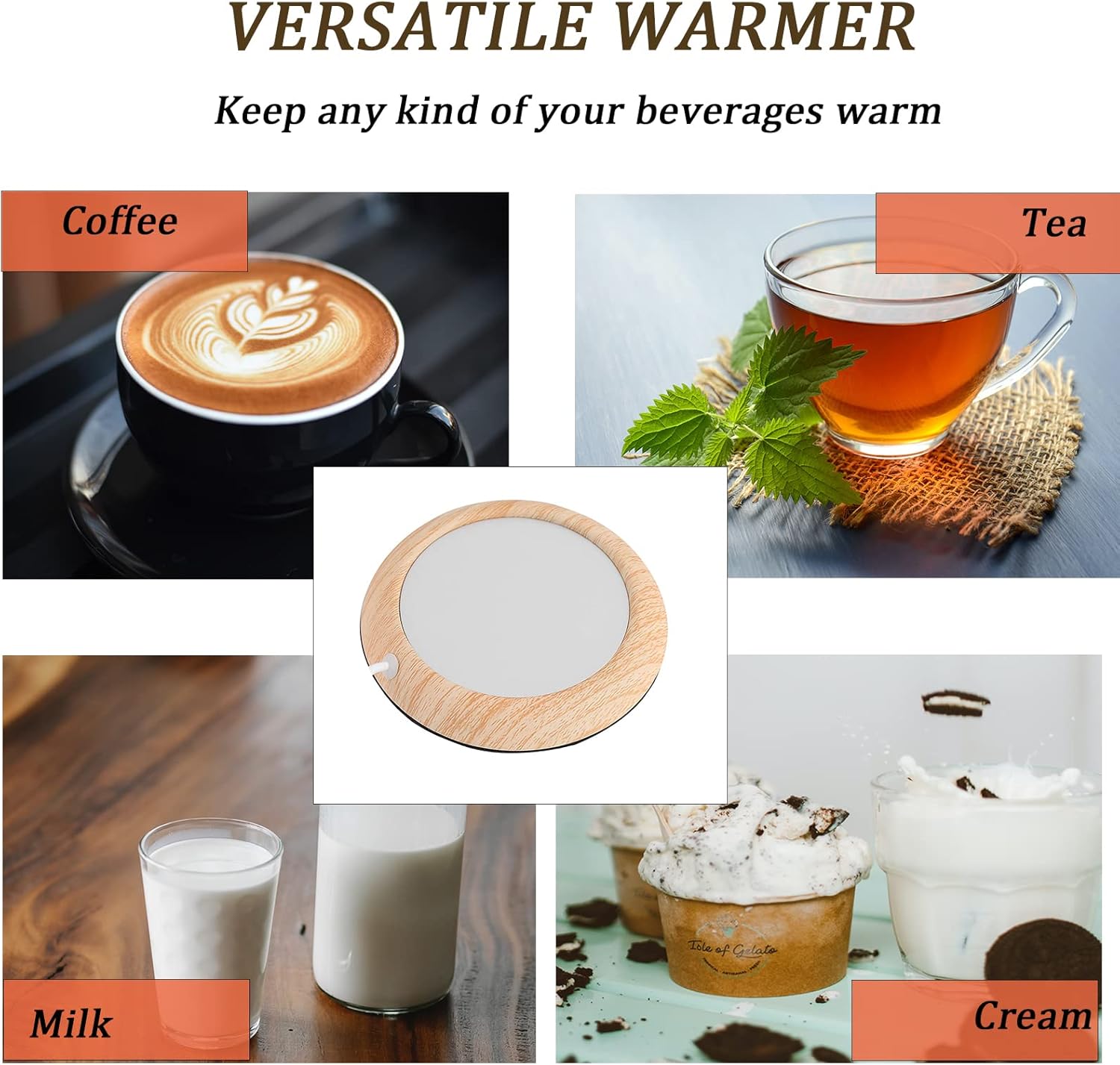Wood Grain Electric Portable Cup Warmer Plate & Coffee Warmer & Mug Warmer with USB Cable for Office/Home/Travel Use - Image 5